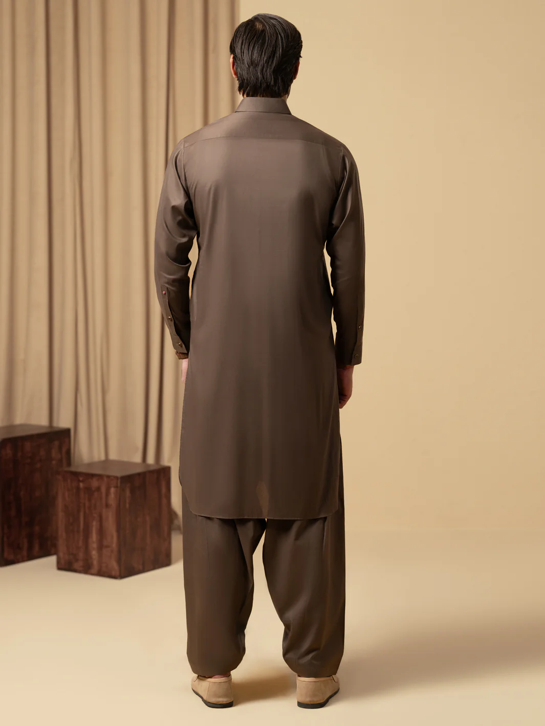 BROWN COTTON KAMEEZ SHALWAR | ALWA-KS-583/AM-6347F - Image 3