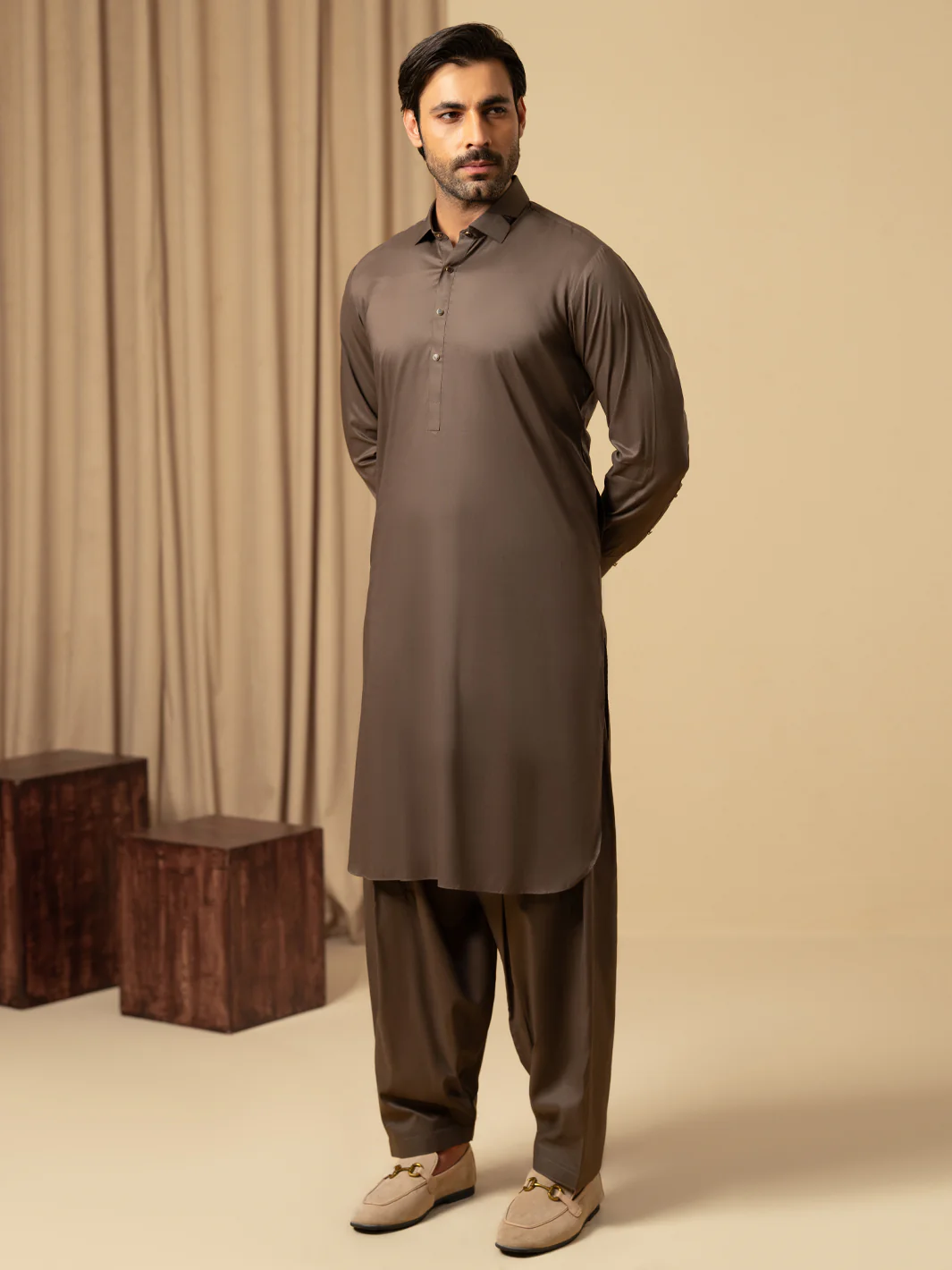 BROWN COTTON KAMEEZ SHALWAR | ALWA-KS-583/AM-6347F - Image 5