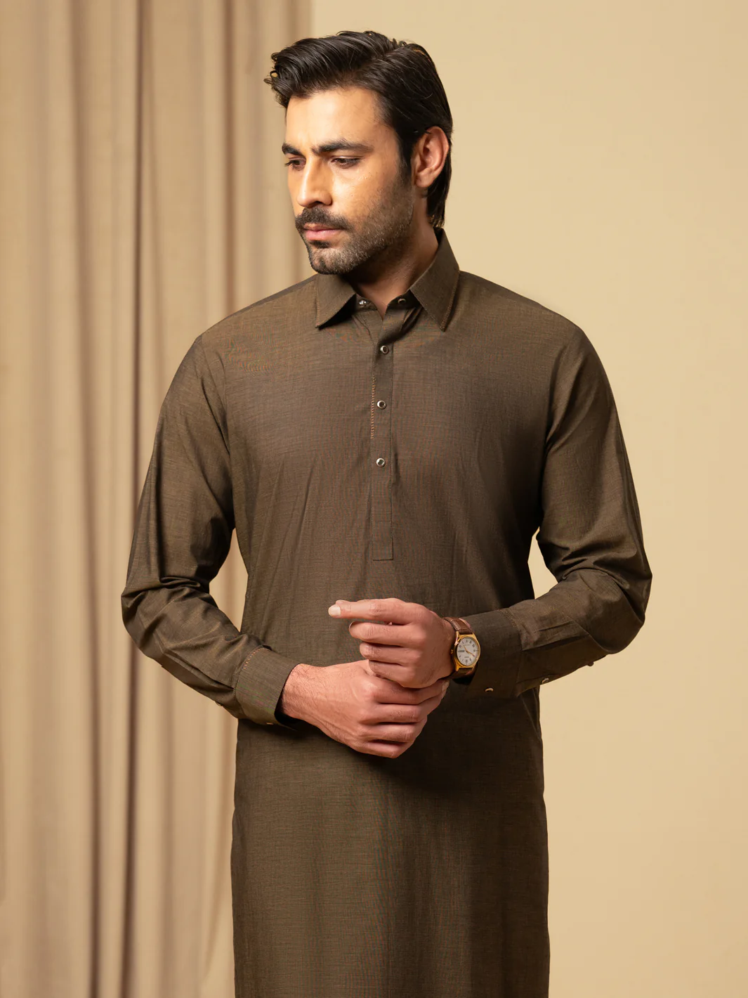DARK BROWN COTTON KAMEEZ SHALWAR | ALWA-KS-585/AM-6345A - Image 2