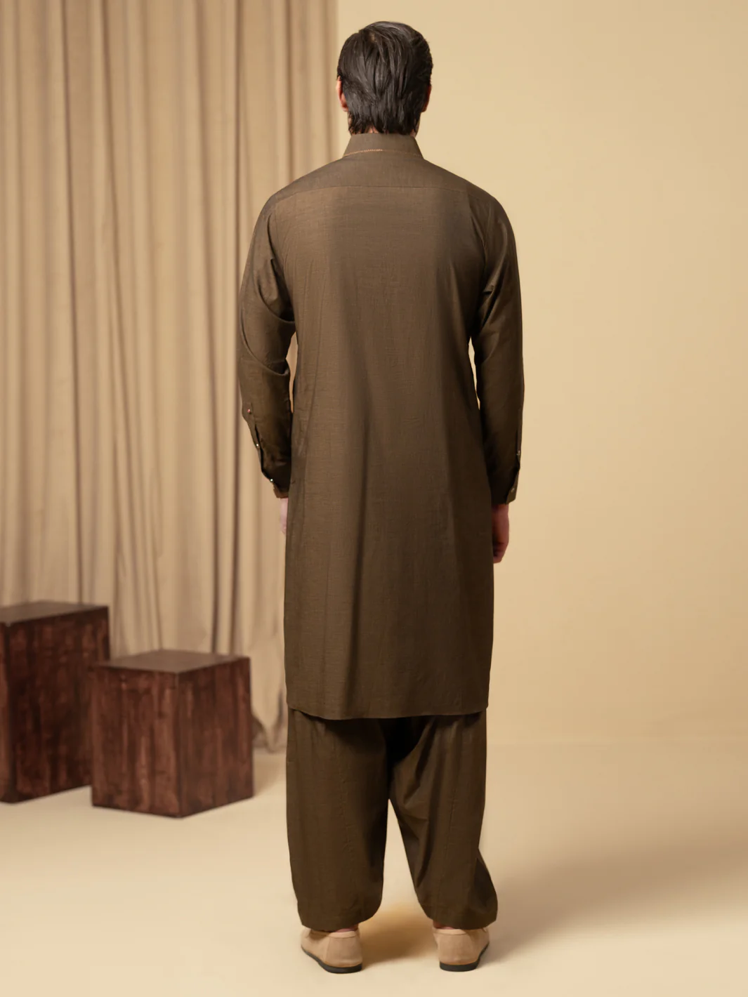 DARK BROWN COTTON KAMEEZ SHALWAR | ALWA-KS-585/AM-6345A - Image 3
