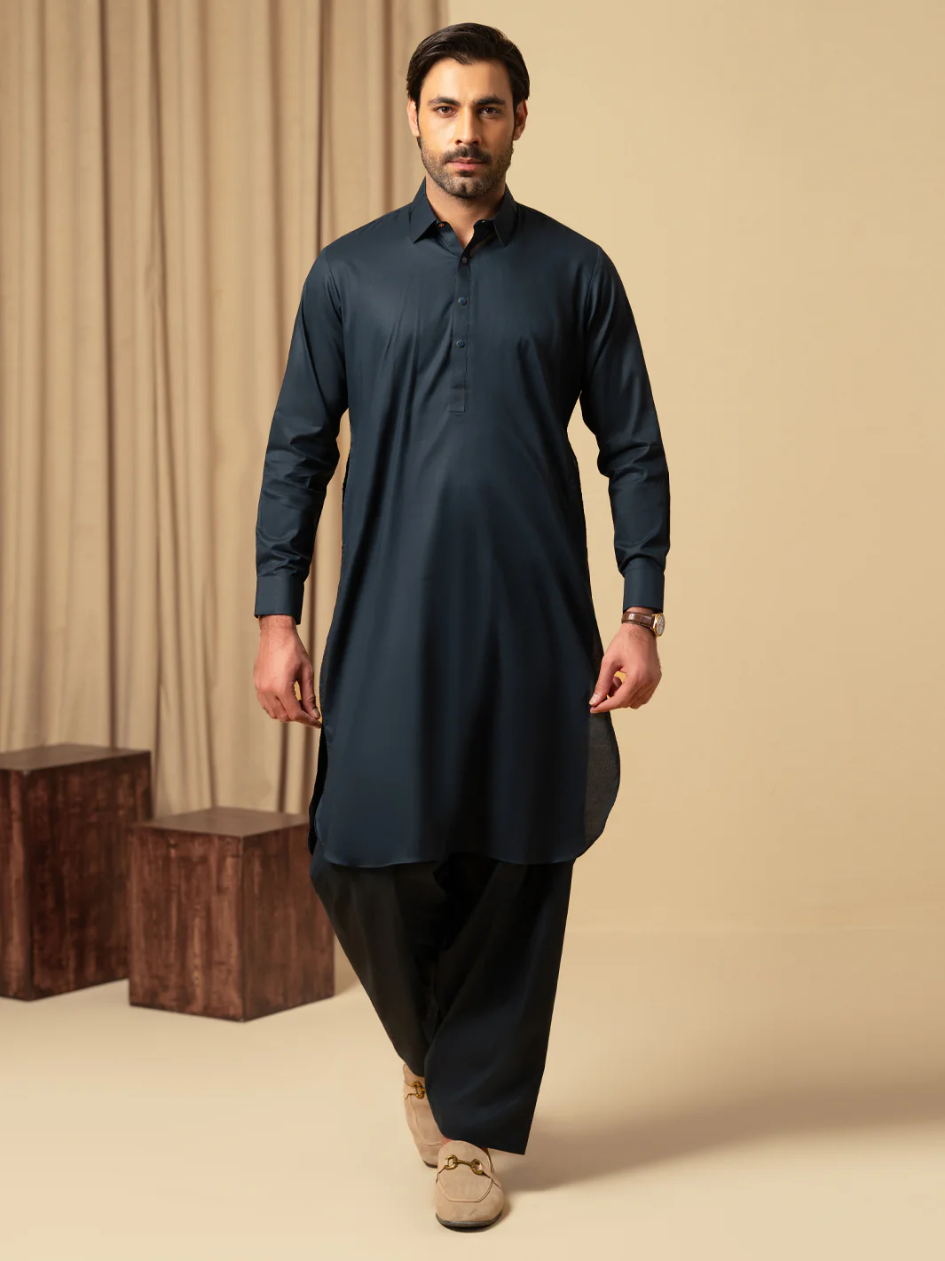 MIDNIGHT BLUE COTTON KAMEEZ SHALWAR | ALWA-KS-586/AM-6344D - Image 5