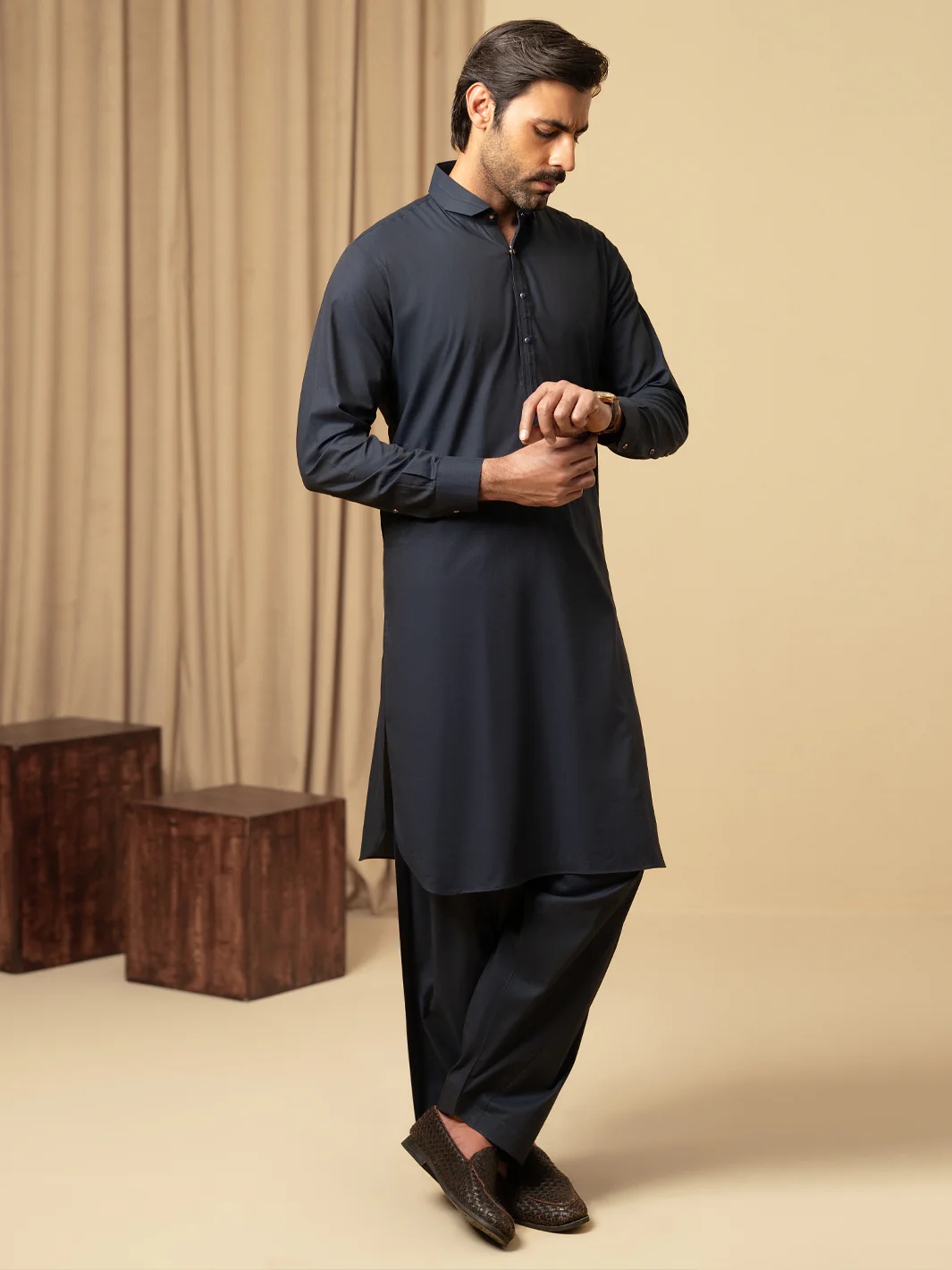 MIDNIGHT BLUE COTTON KAMEEZ SHALWAR | ALWA-KS-586/AM-6344D - Image 6