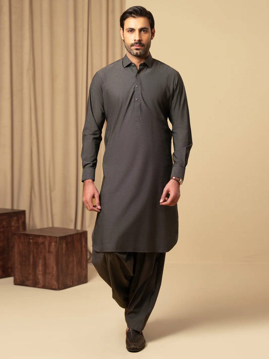 CHARCOAL GREY COTTON KAMEEZ SHALWAR | ALWA-KS-588/AM-6345D