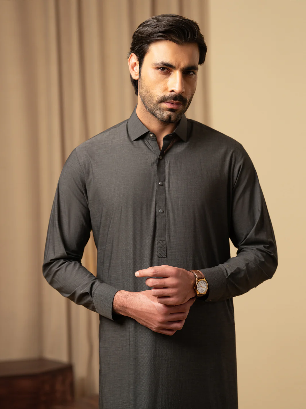 CHARCOAL GREY COTTON KAMEEZ SHALWAR | ALWA-KS-588/AM-6345D - Image 2