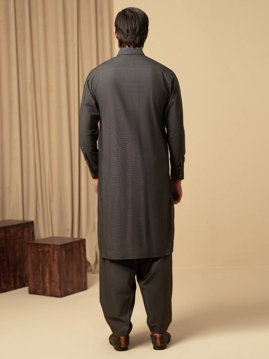 CHARCOAL GREY COTTON KAMEEZ SHALWAR | ALWA-KS-588/AM-6345D - Image 3