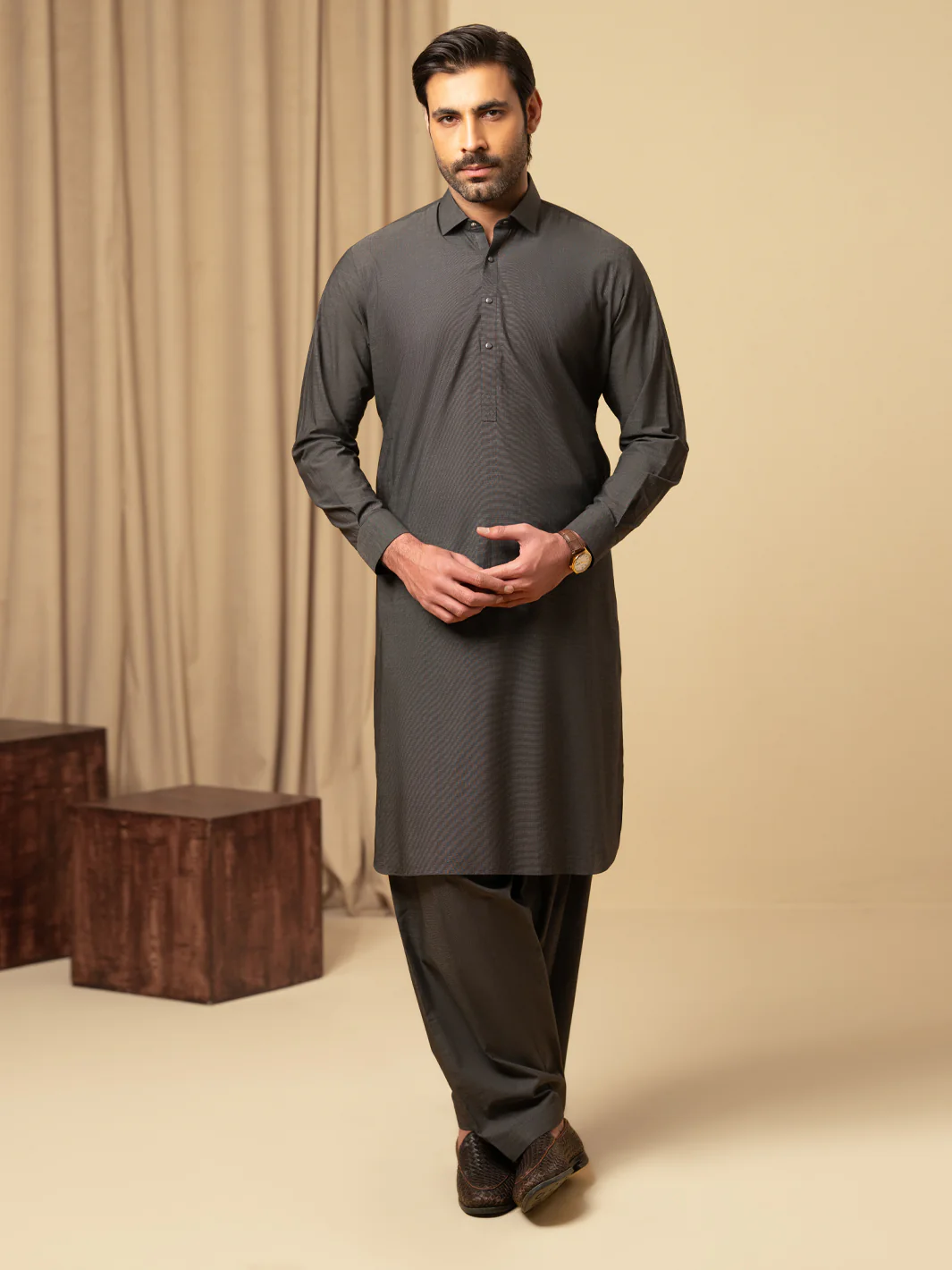 CHARCOAL GREY COTTON KAMEEZ SHALWAR | ALWA-KS-588/AM-6345D - Image 5
