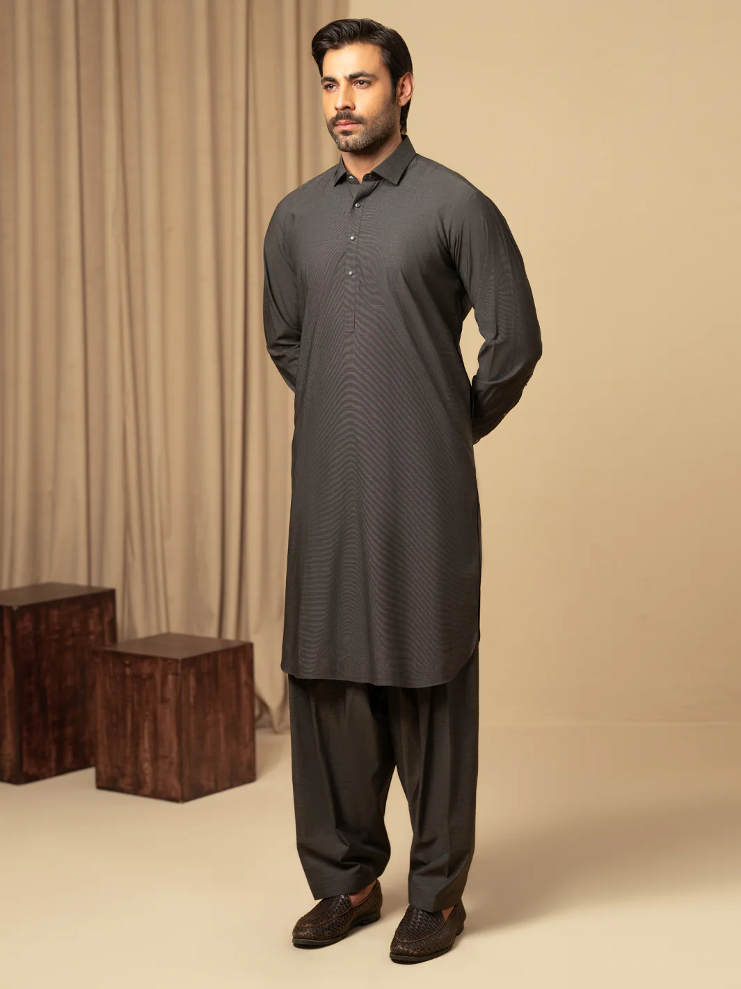 CHARCOAL GREY COTTON KAMEEZ SHALWAR | ALWA-KS-588/AM-6345D - Image 6