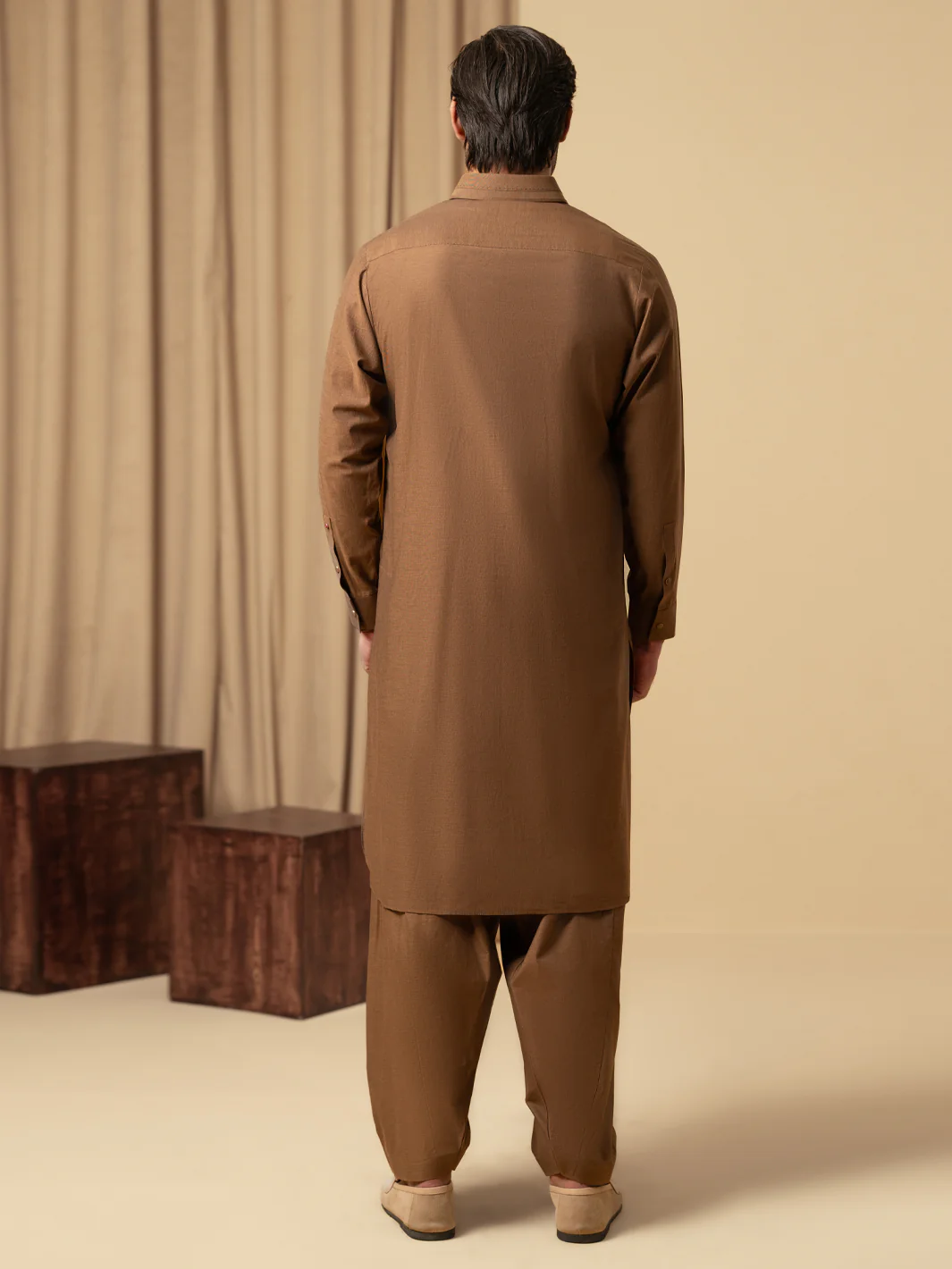 BROWN COTTON KAMEEZ SHALWAR | ALWA-KS-589/AM-6344B - Image 3