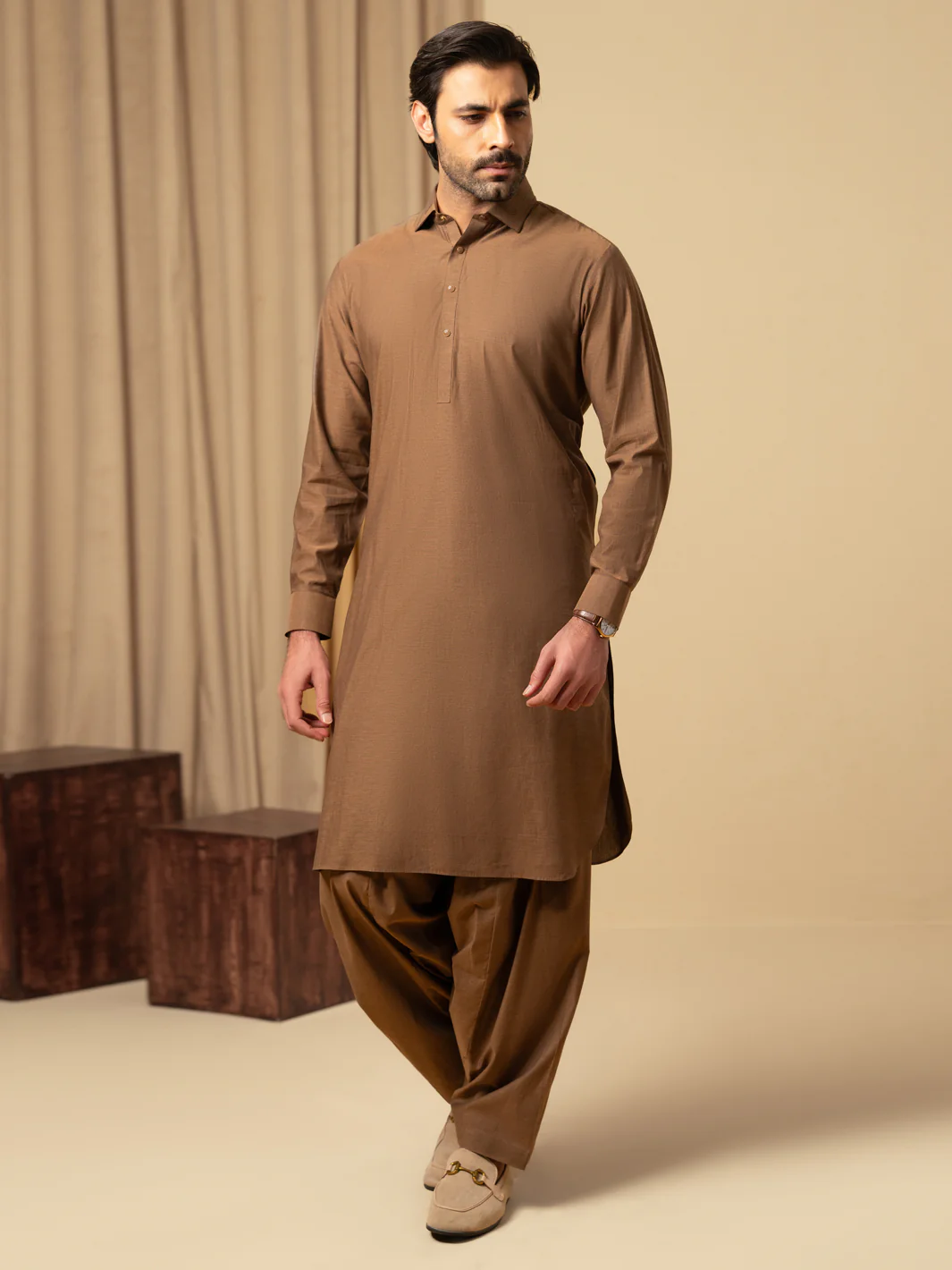 BROWN COTTON KAMEEZ SHALWAR | ALWA-KS-589/AM-6344B - Image 5