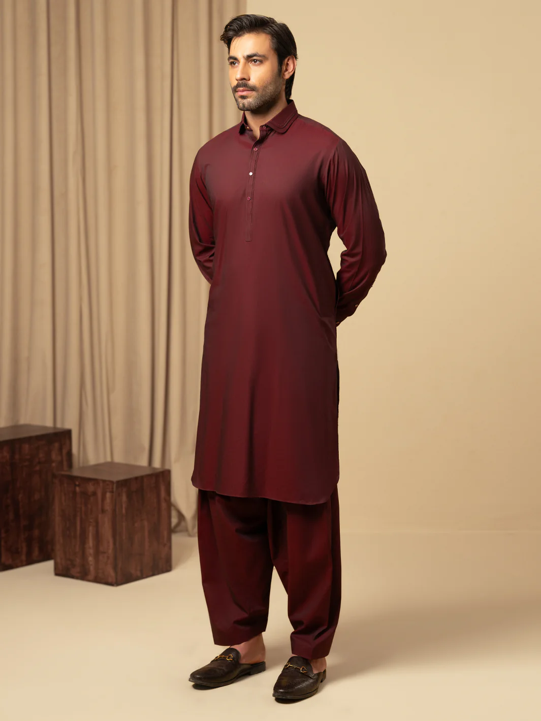 MAROON COTTON KAMEEZ SHALWAR | ALWA-KS-591/AM-6344E - Image 5