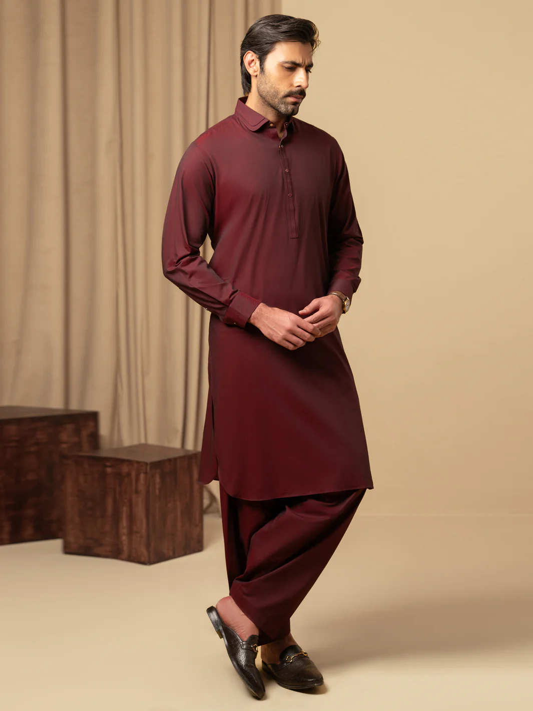 MAROON COTTON KAMEEZ SHALWAR | ALWA-KS-591/AM-6344E - Image 6