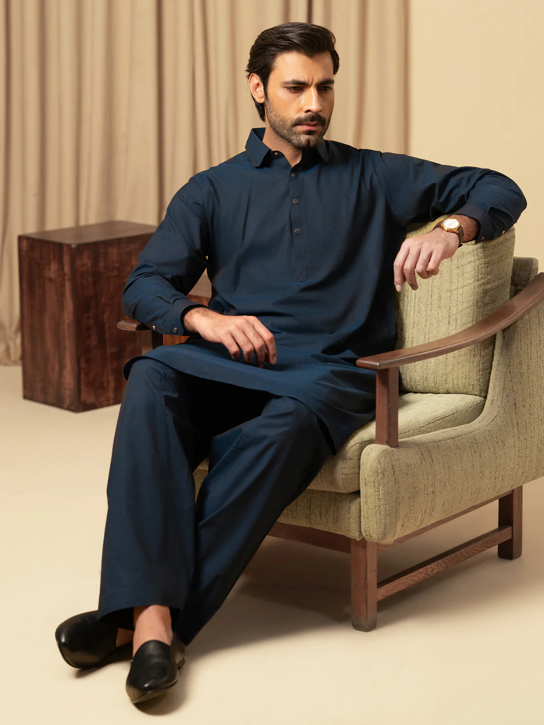 DARK BLUE COTTON KAMEEZ SHALWAR | ALWA-KS-596/AM-6345B - Image 5