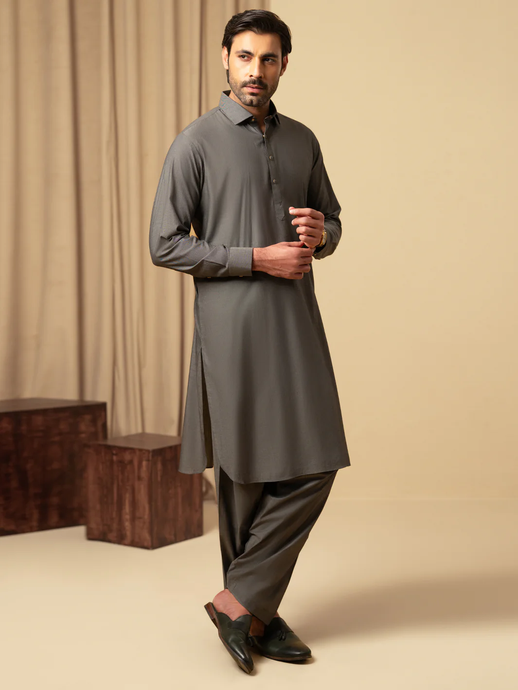 GREY COTTON KAMEEZ SHALWAR | ALWA-KS-597/AM-6344A - Image 4