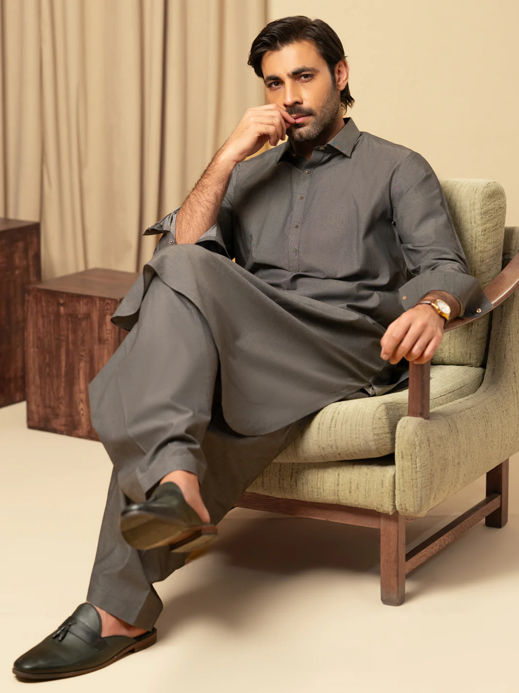 GREY COTTON KAMEEZ SHALWAR | ALWA-KS-597/AM-6344A - Image 6
