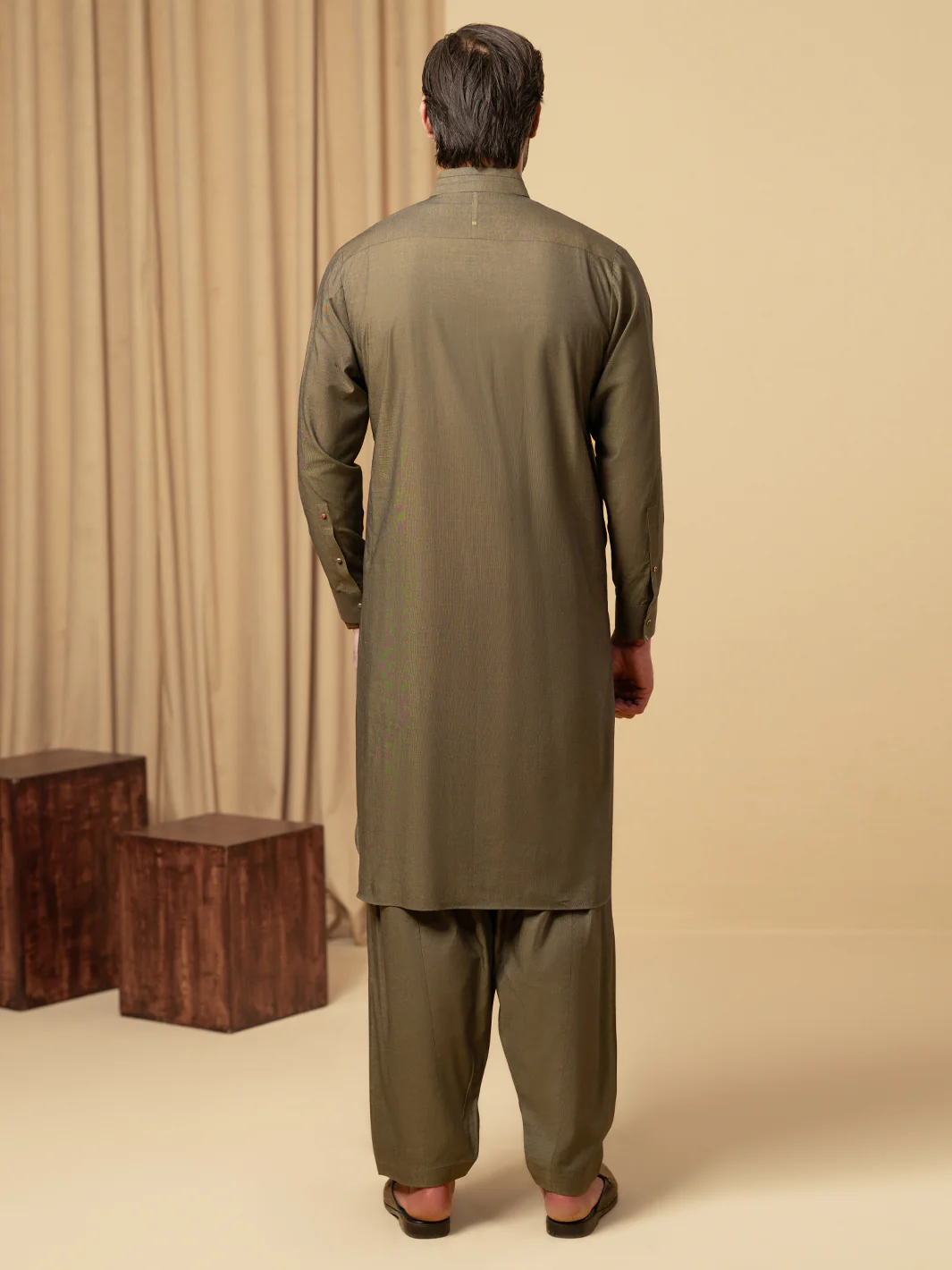 OLIVE GREEN COTTON KAMEEZ SHALWAR | ALWA-KS-598/AM-6344F - Image 3