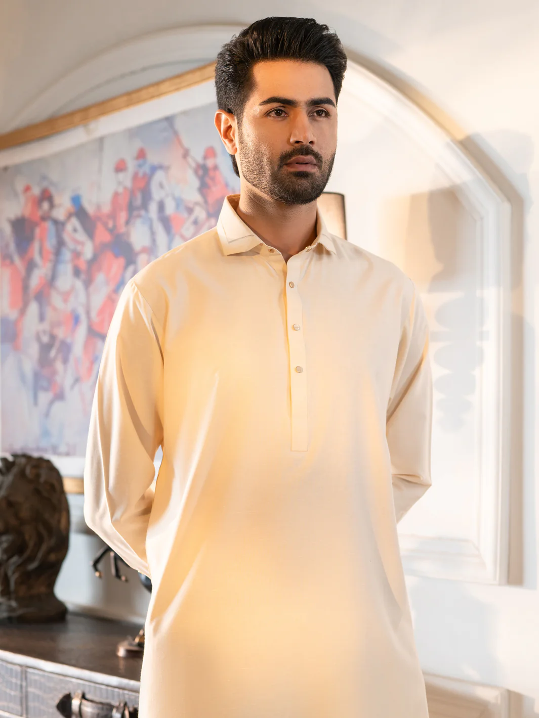 OFF WHITE BLENDED KAMEEZ SHALWAR | ALWA-KS-618/AM-15083B - Image 2