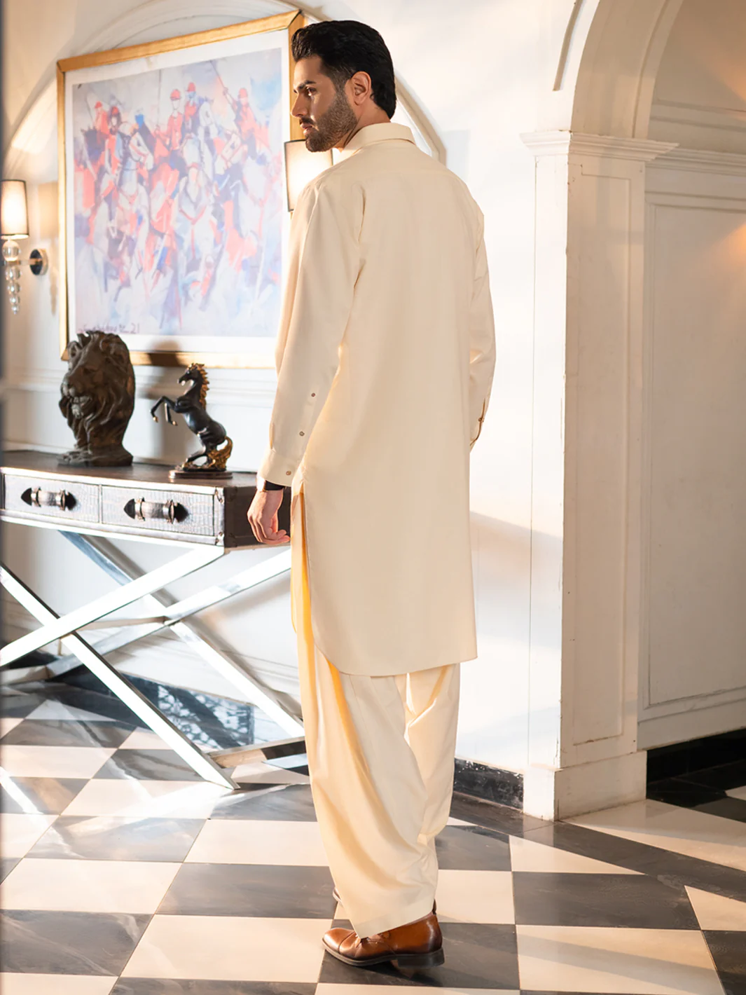 OFF WHITE BLENDED KAMEEZ SHALWAR | ALWA-KS-618/AM-15083B - Image 3