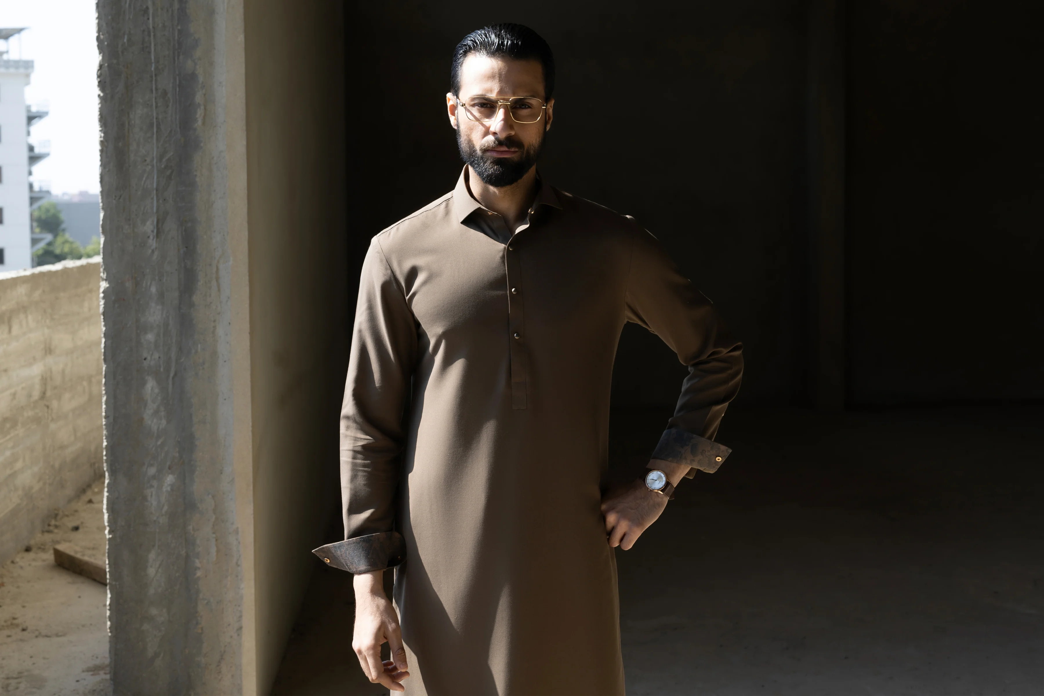 OLIVE BLENDED KAMEEZ SHALWAR | CCMKS-S-39635-B4 - Image 6