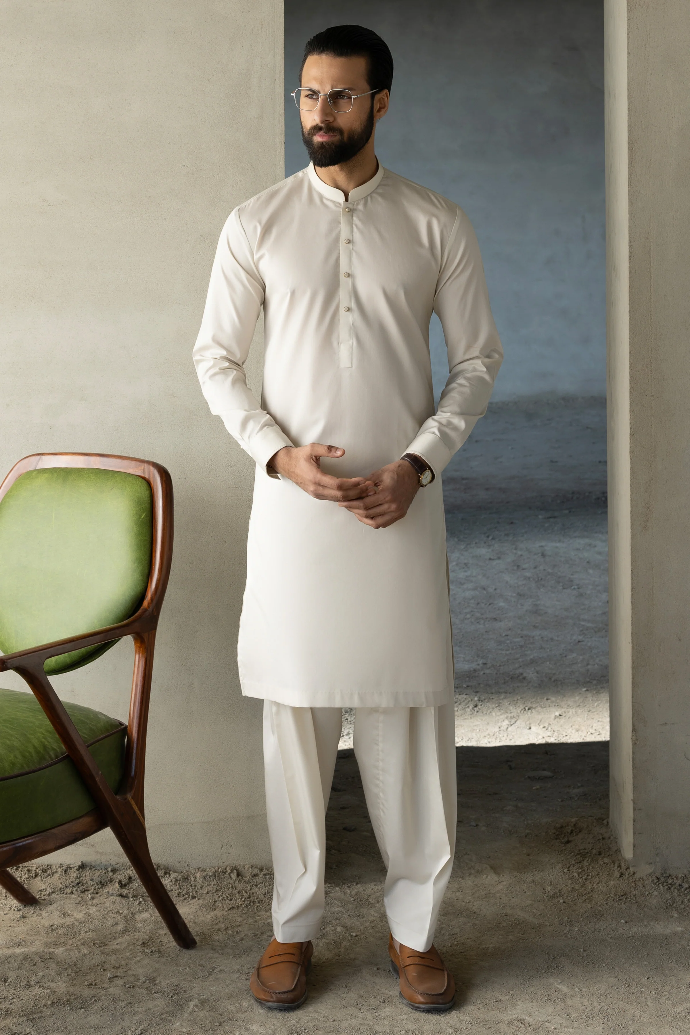 CREAM COTTON KAMEEZ SHALWAR | CCMKS-S-39643-B4 - Image 4