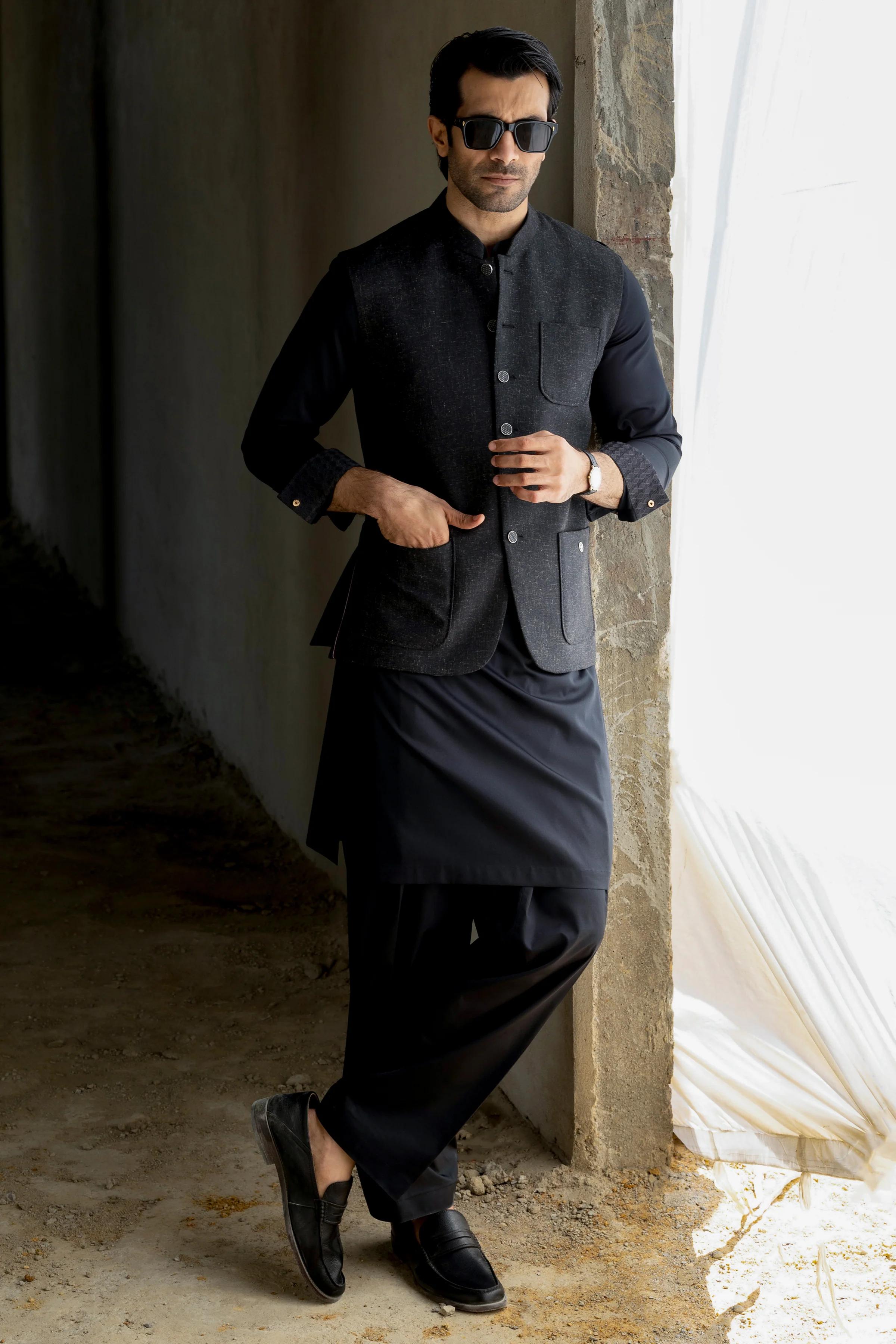 BLACK COTTON KAMEEZ SHALWAR | CCMKS-S-39643-D4 - Image 3