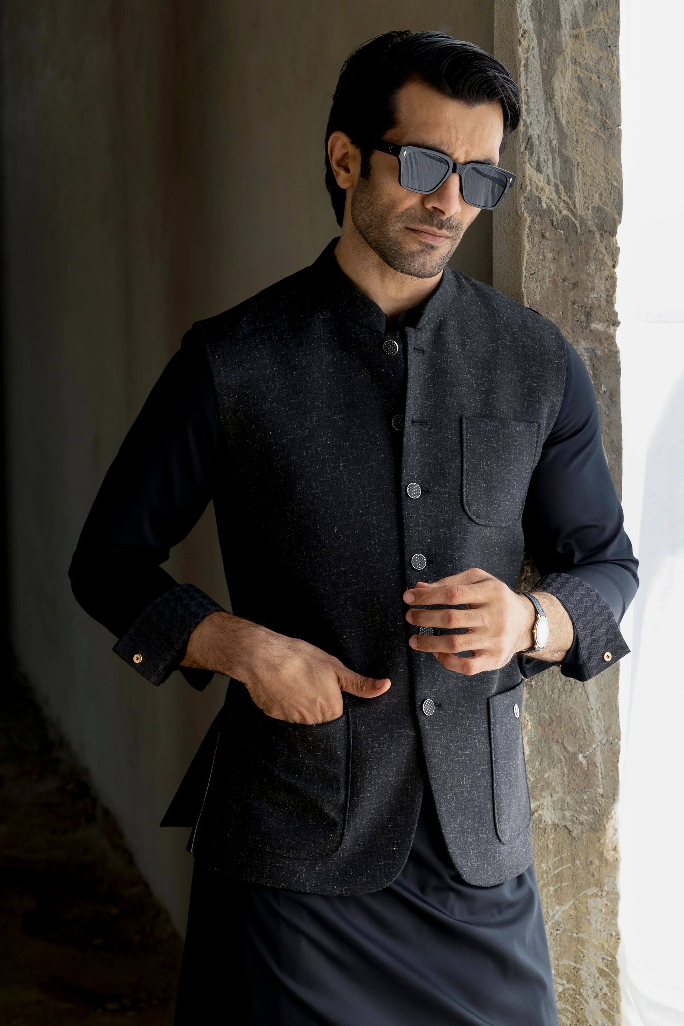 BLACK COTTON KAMEEZ SHALWAR | CCMKS-S-39643-D4 - Image 5