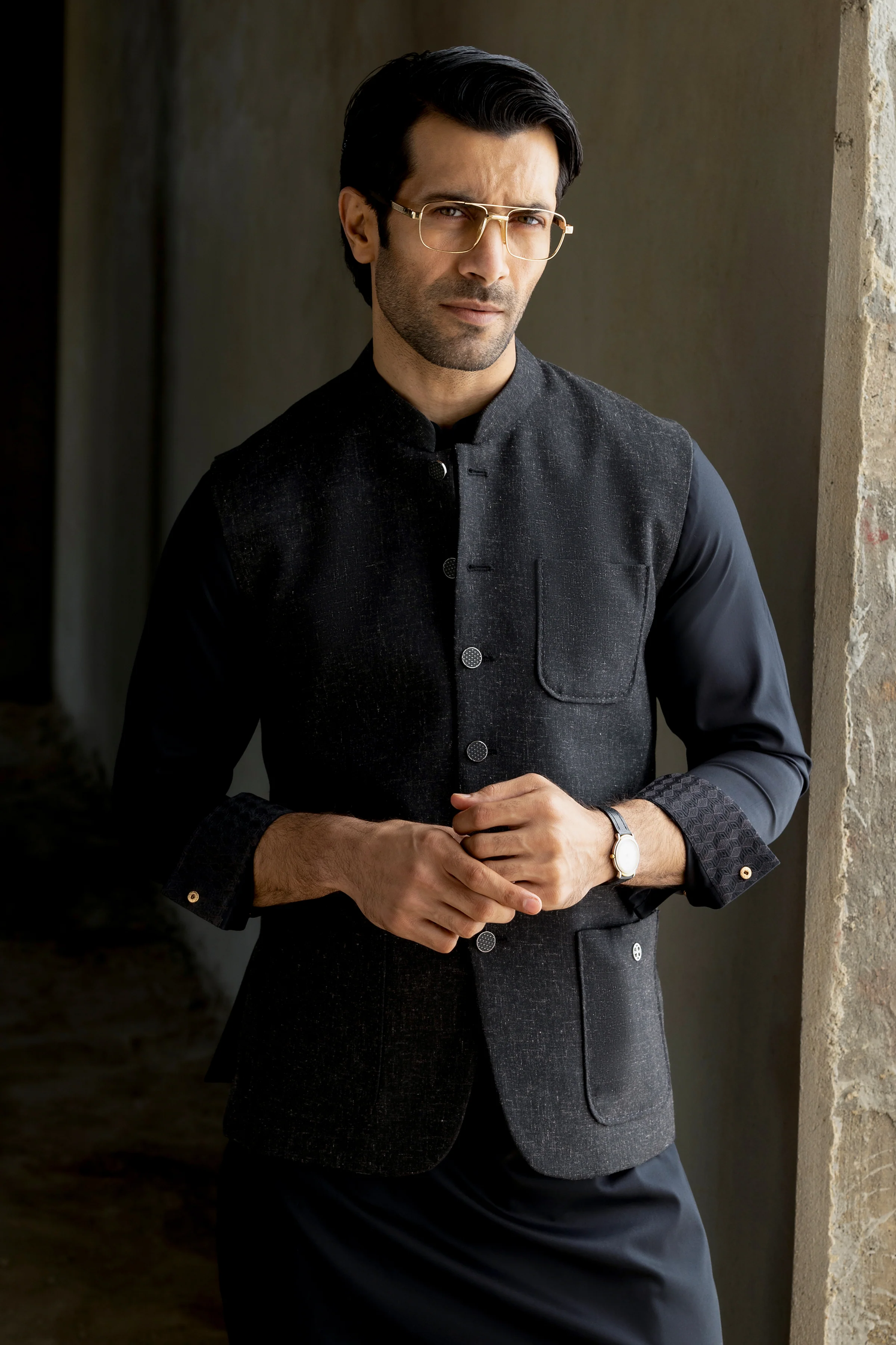 BLACK COTTON KAMEEZ SHALWAR | CCMKS-S-39643-D4 - Image 6