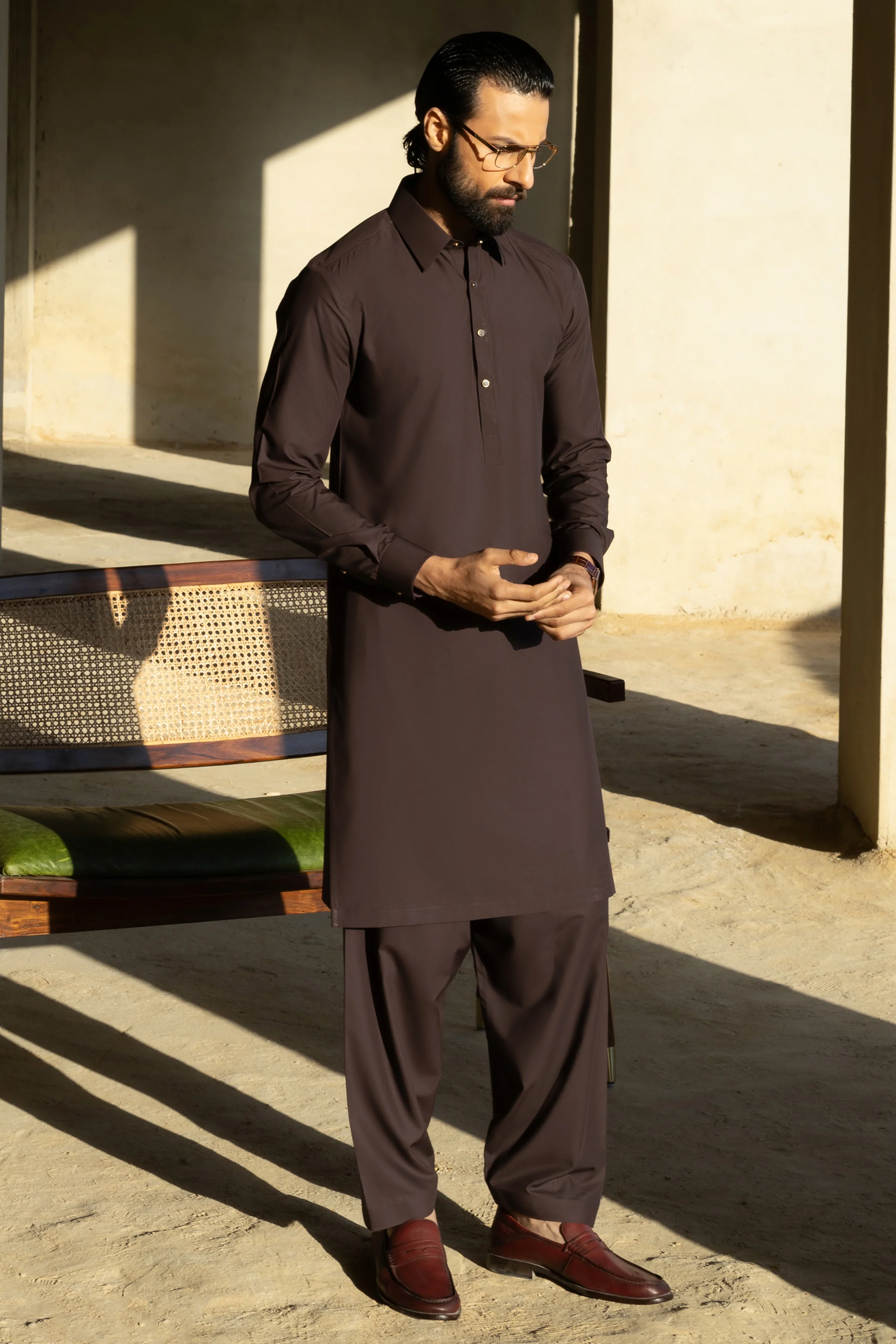 BURGUNDY BLENDED KAMEEZ SHALWAR | CCMKS-S-39657-A4 - Image 4