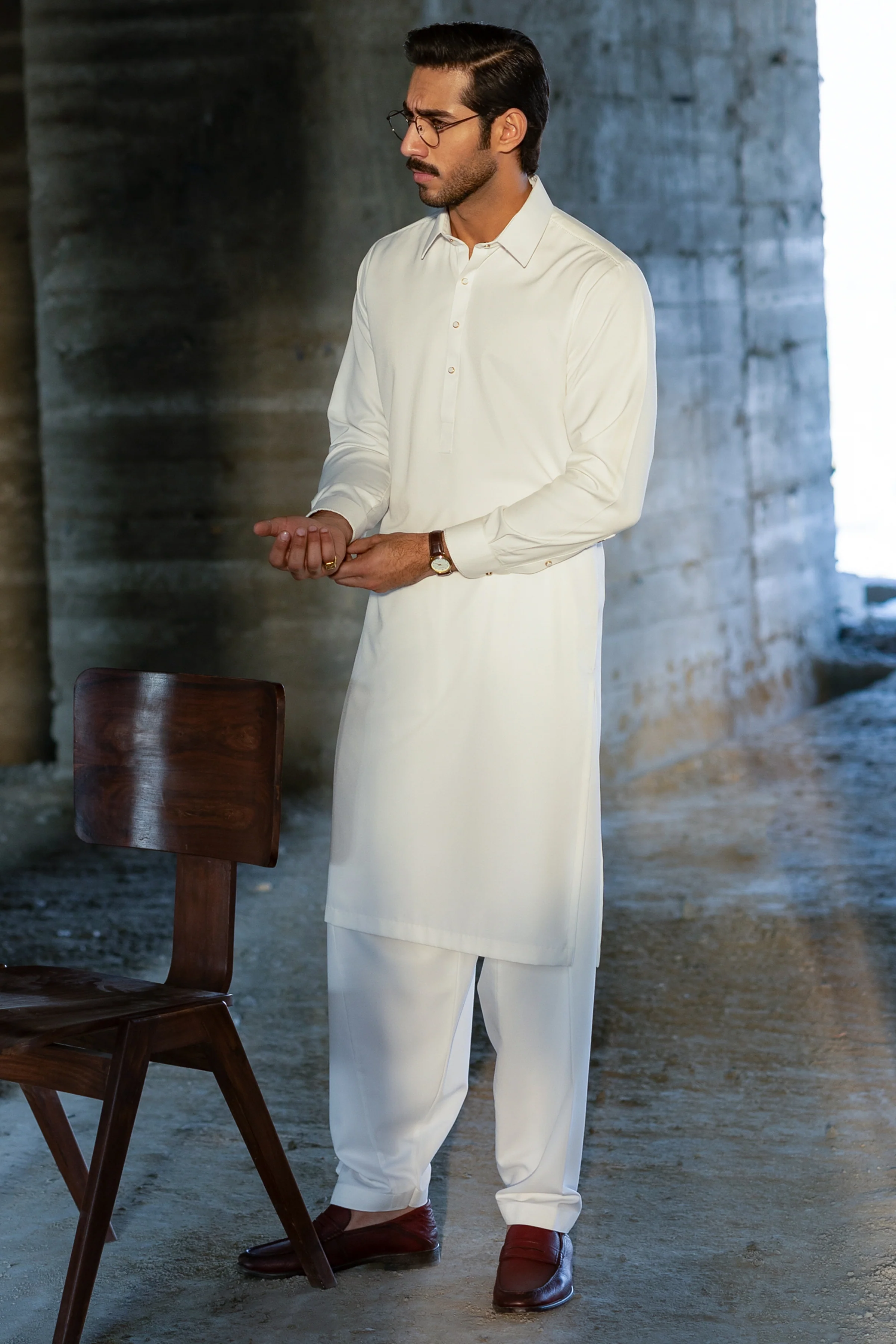 OFF WHITE BLENDED KAMEEZ SHALWAR | CCMKS-S-39658-B3 - Image 4