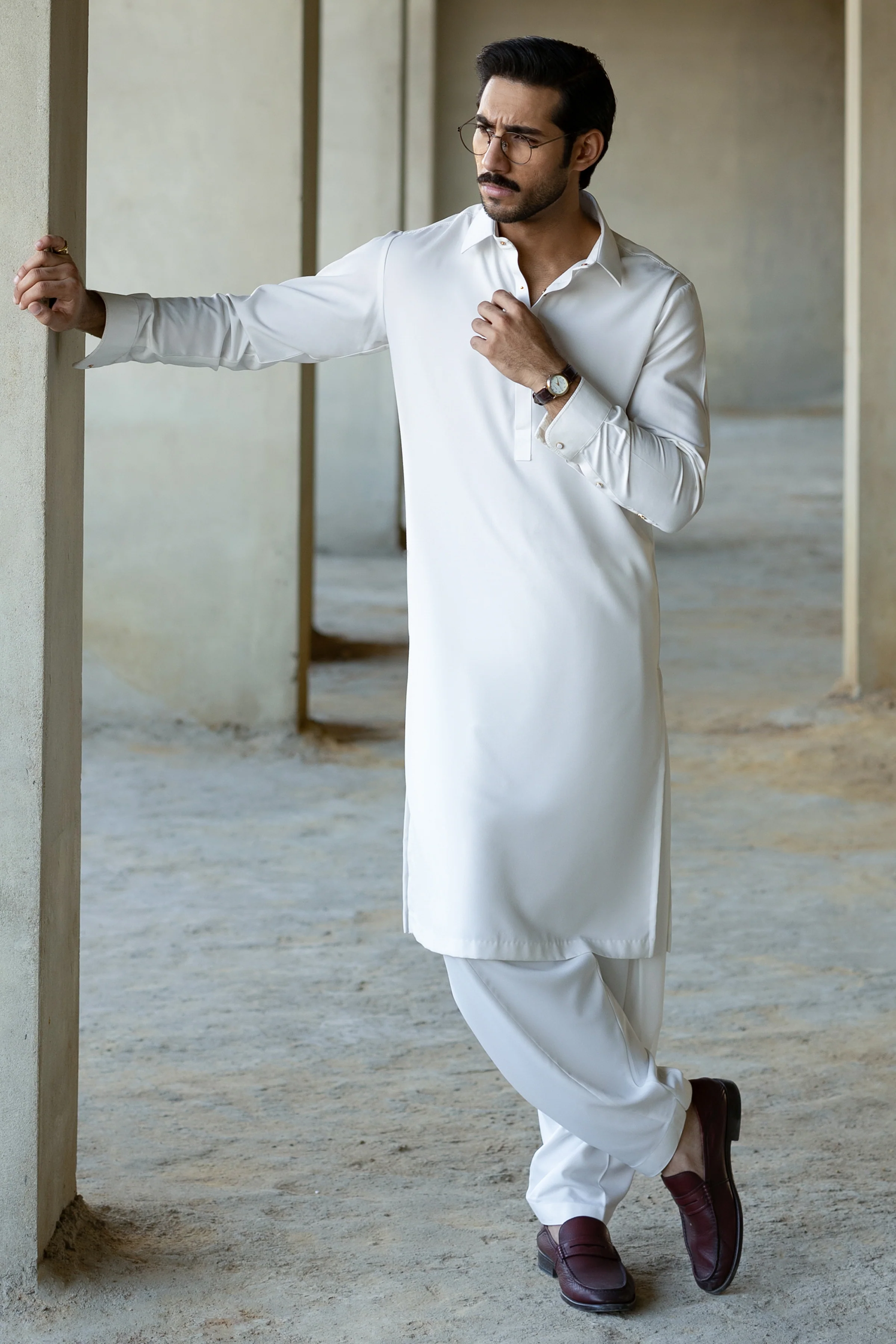 OFF WHITE BLENDED KAMEEZ SHALWAR | CCMKS-S-39658-B3 - Image 6
