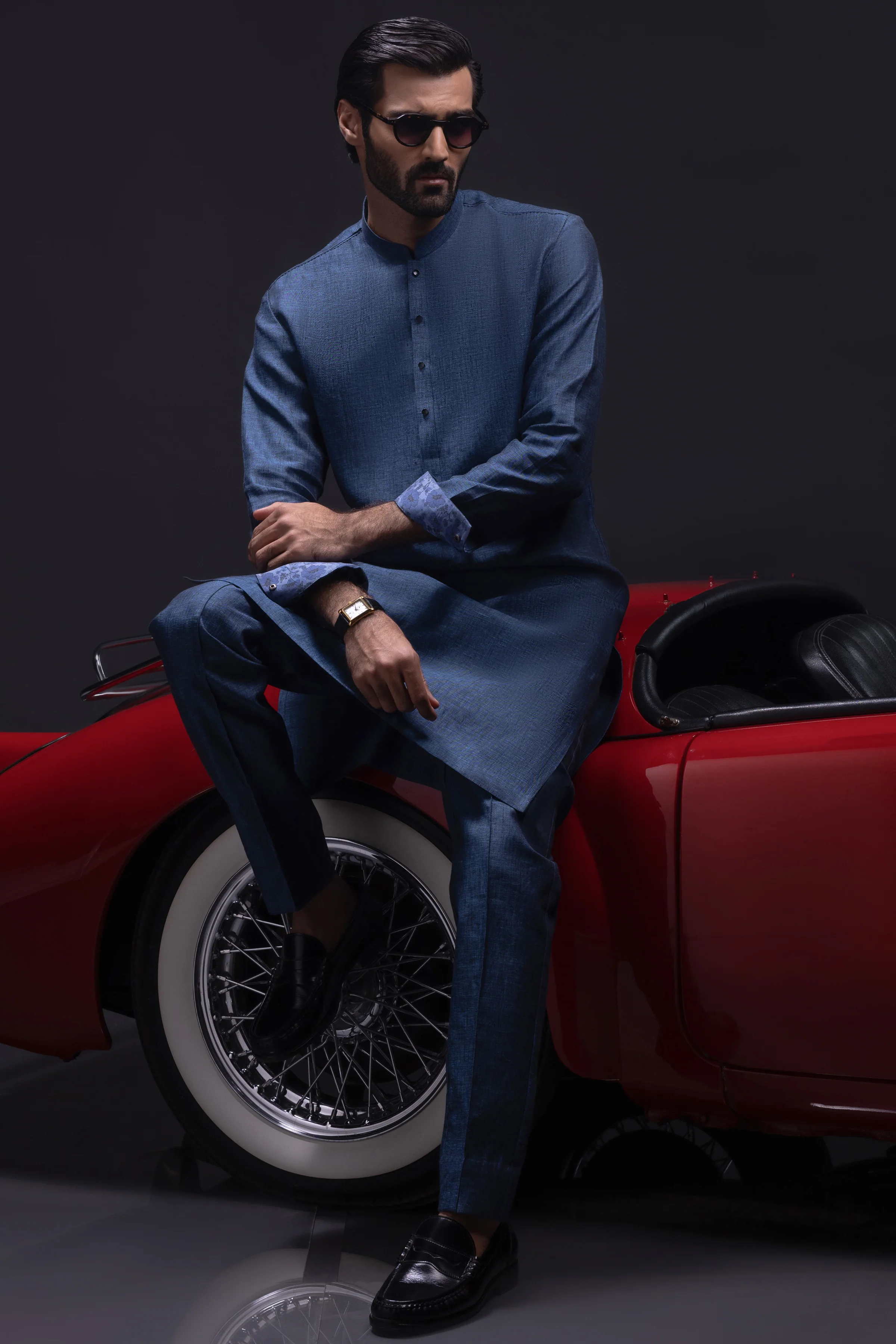 DEEP BLUE LINEN KURTA TROUSERS | CCMKT-A-39367-2/2-NICE - Image 2