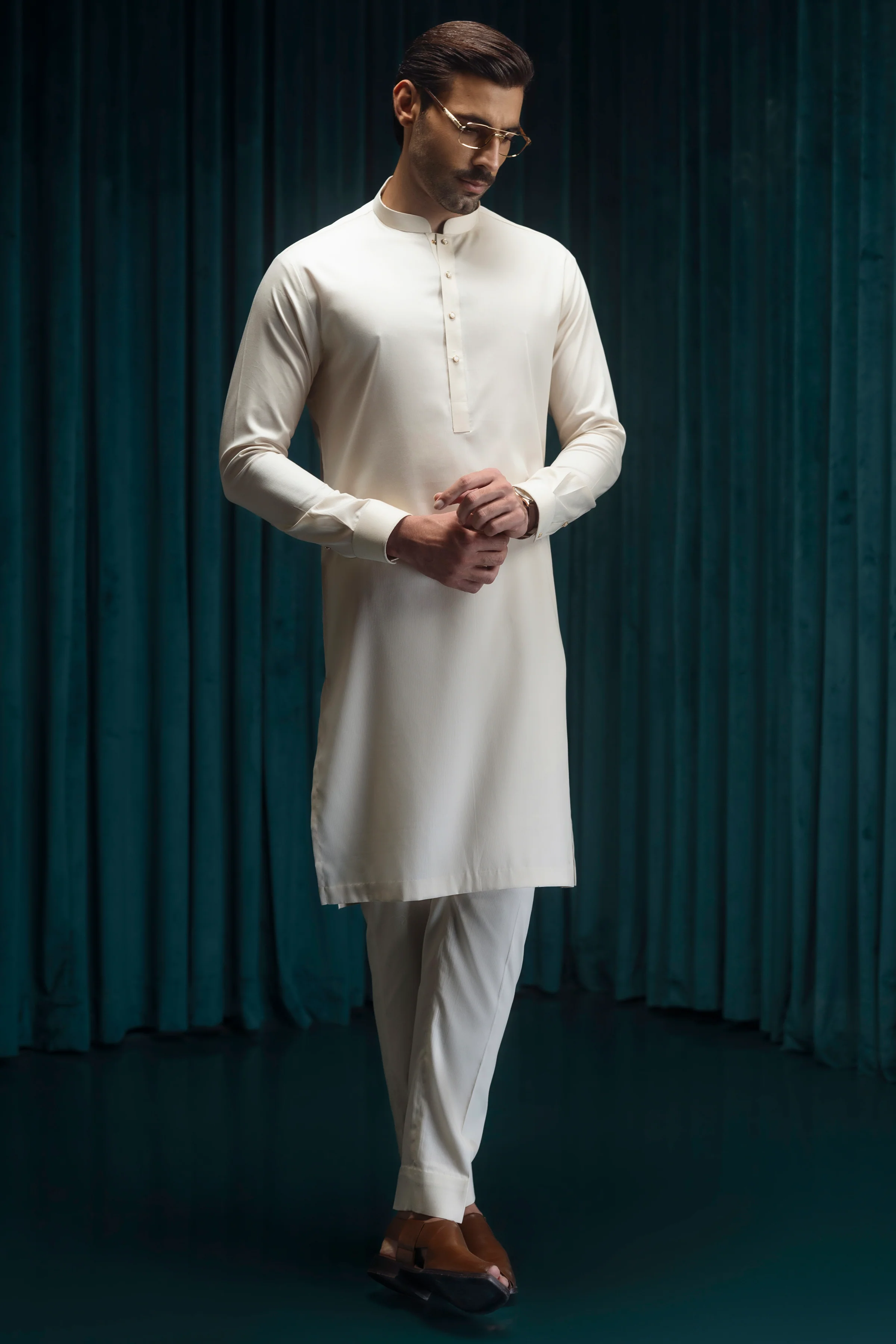 LIGHT BEIGE KURTA TROUSERS | CCMKT-S-39542-C3 - Image 3