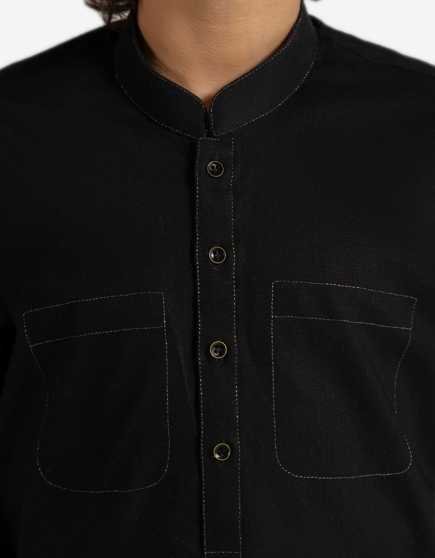 BLACK COTTON KURTA | JCK-A-42059/S26/JJ10452-CL - Image 3