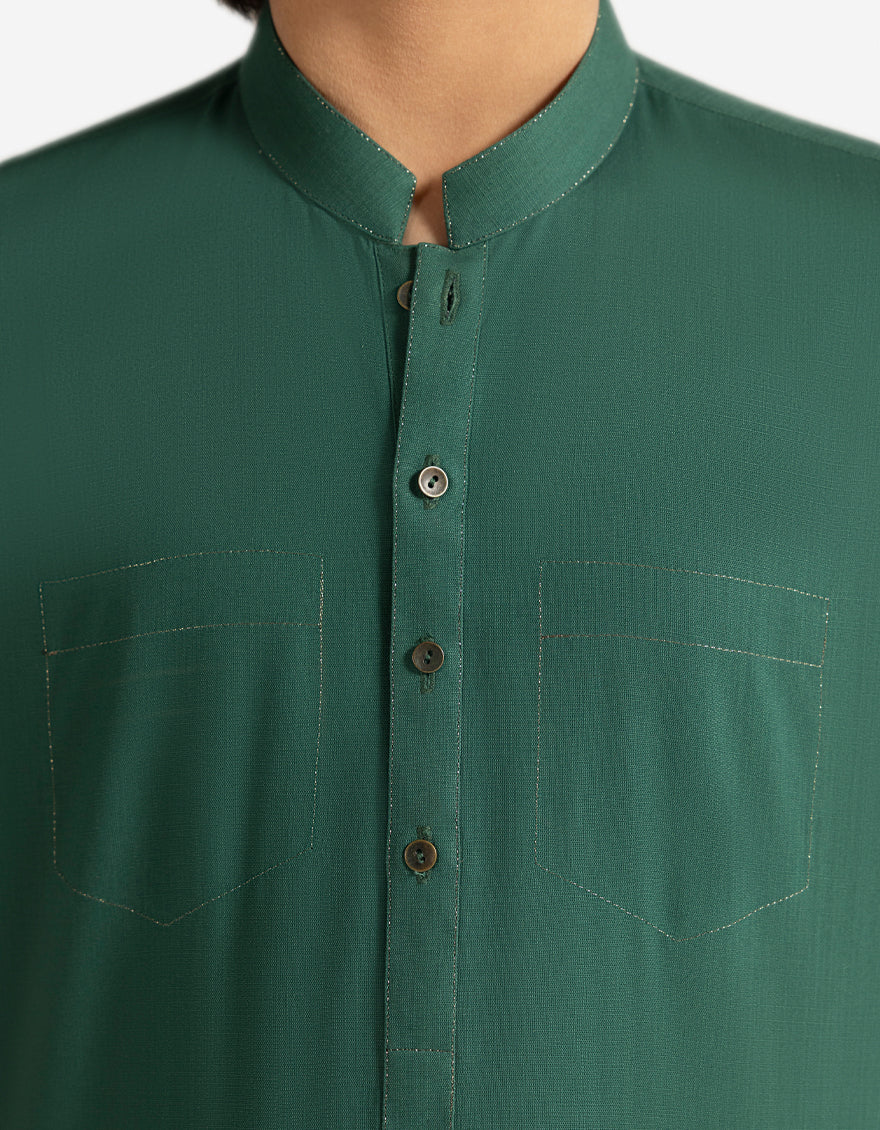 GREEN COTTON KURTA | JCK-A-42060/S26/JJ10452-CL - Image 3