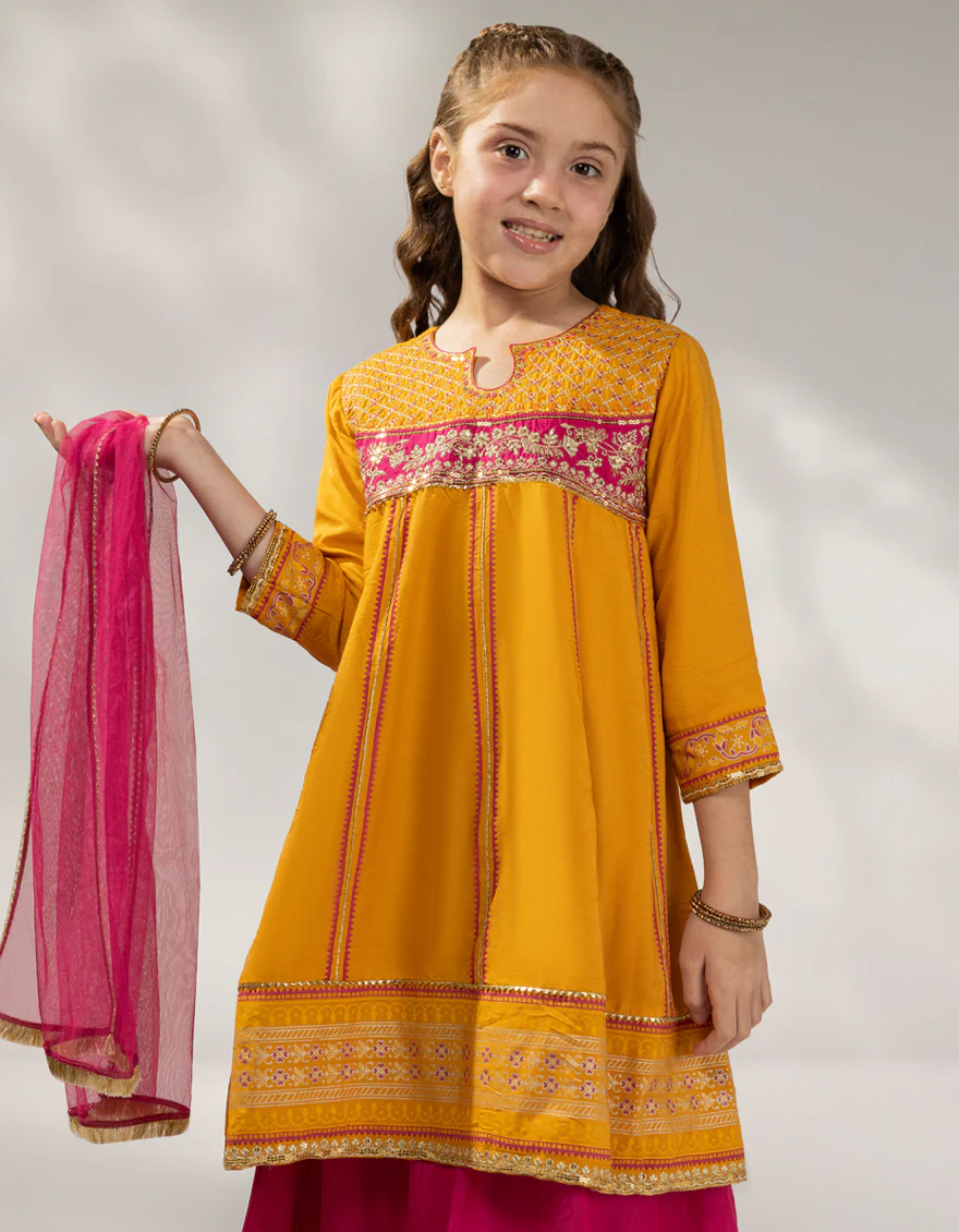 YELLOW SILK 3PC STITCHED | JGKL-W-JGF-25-1927 FB/SHIREEN-07 - Image 3