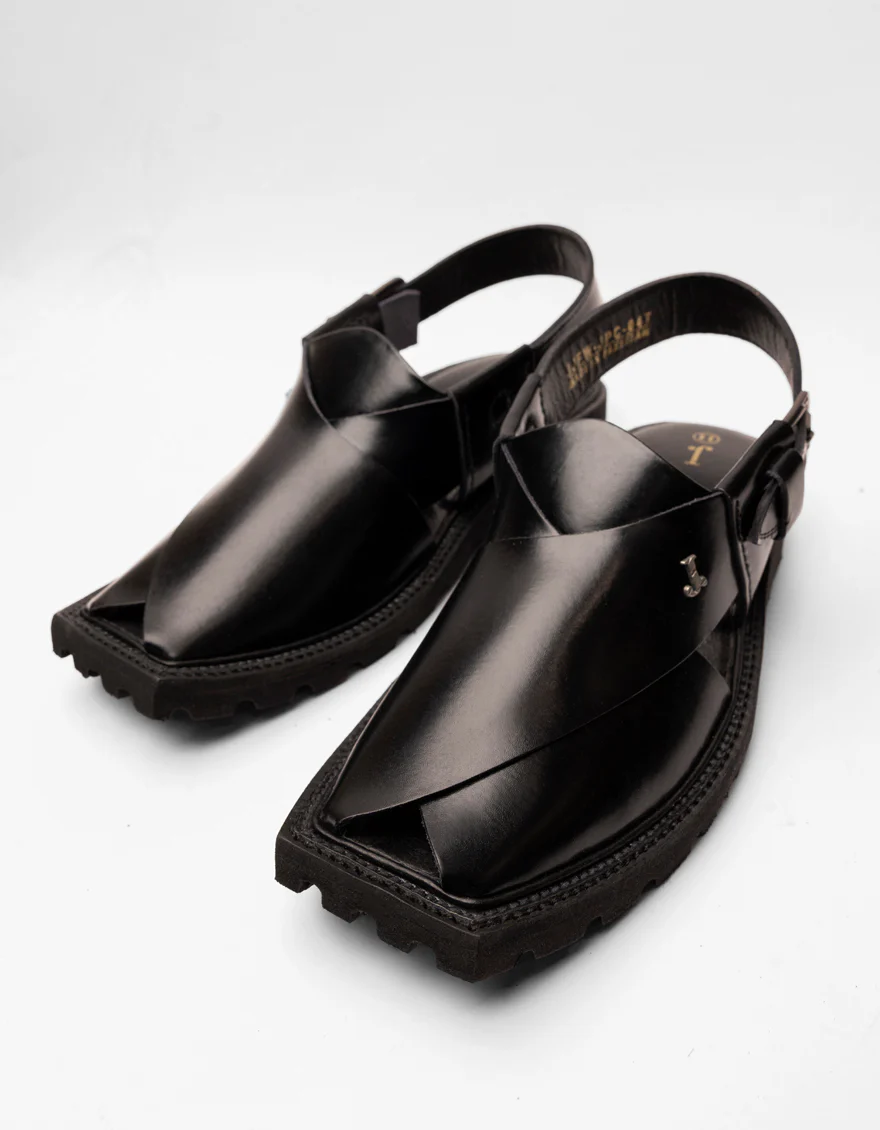 SHINY BLACK PESHAWARI SANDALS | JJFW-JPC-047-PU/S26-ZA-PLN - Image 2