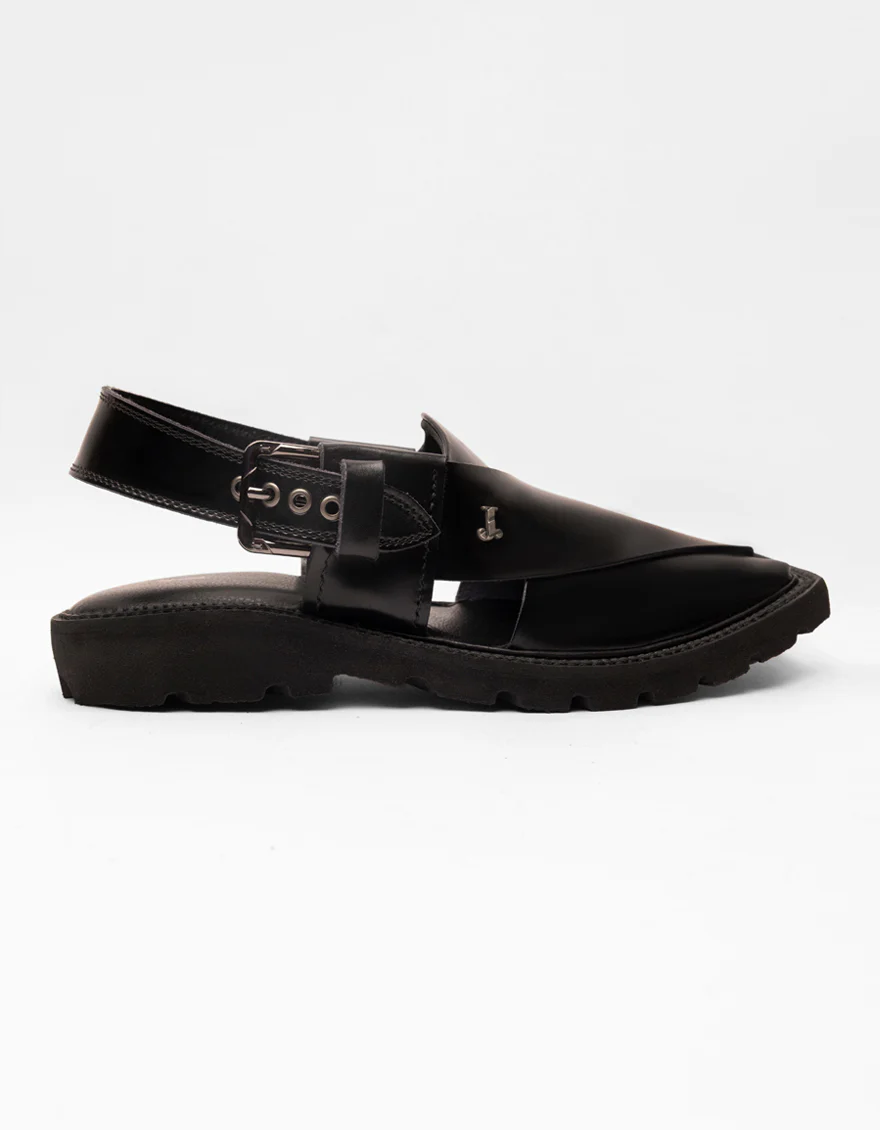 SHINY BLACK PESHAWARI SANDALS | JJFW-JPC-047-PU/S26-ZA-PLN - Image 3