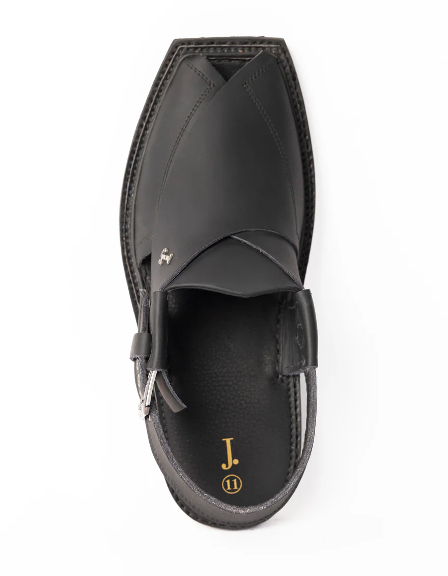 MATT BLACK PLAIN PESHAWARI SANDALS | JJFW-JPC-051-PU/S26-ZA-PLN