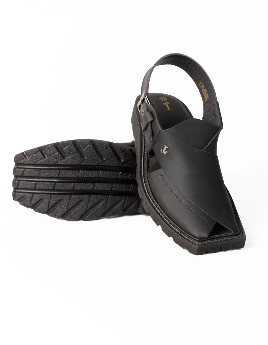 MATT BLACK PLAIN PESHAWARI SANDALS | JJFW-JPC-051-PU/S26-ZA-PLN - Image 4