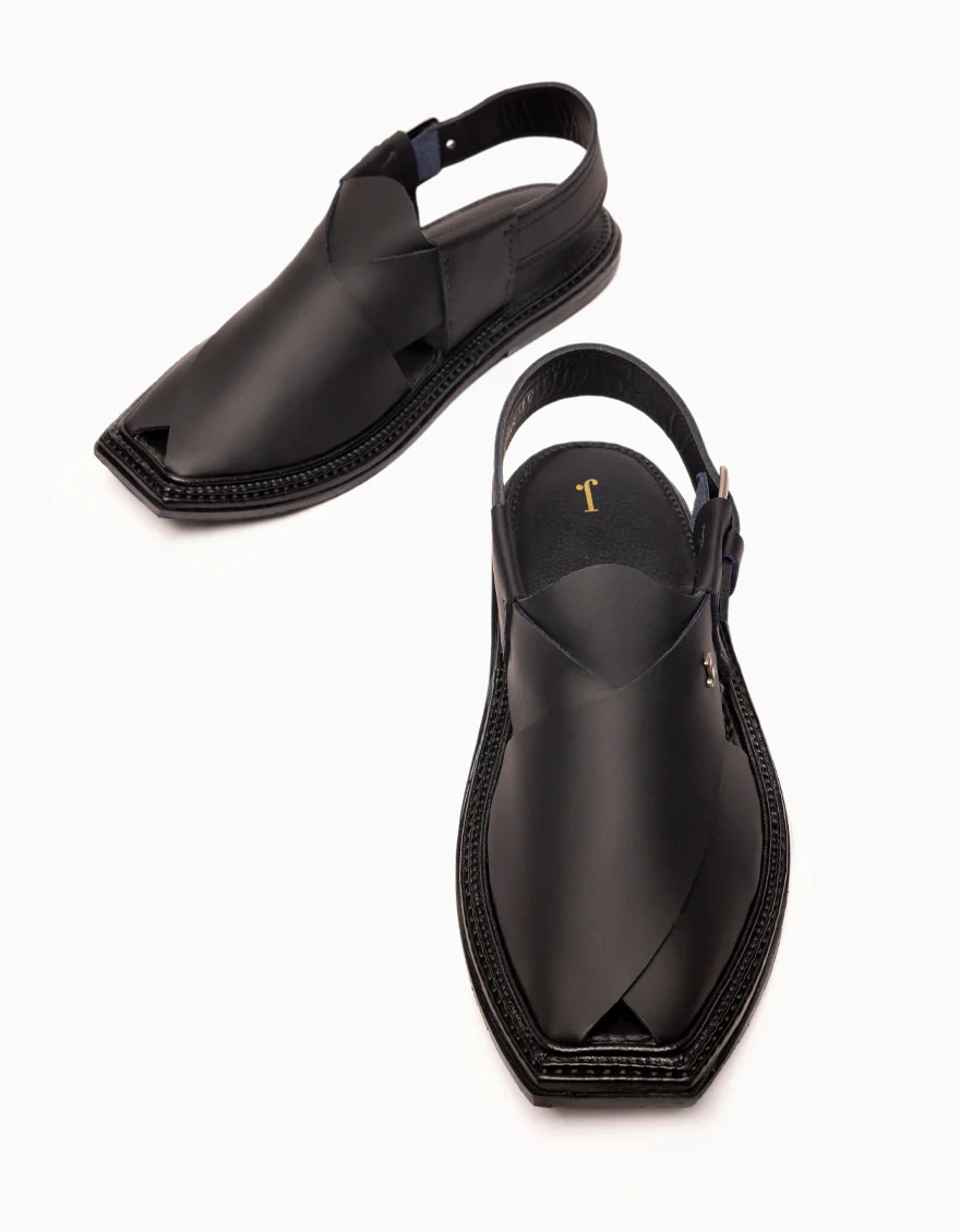 MATT BLACK PLAIN PESHAWARI SANDAL | JJFW-JPC-21363/S26-GK-PLN - Image 2