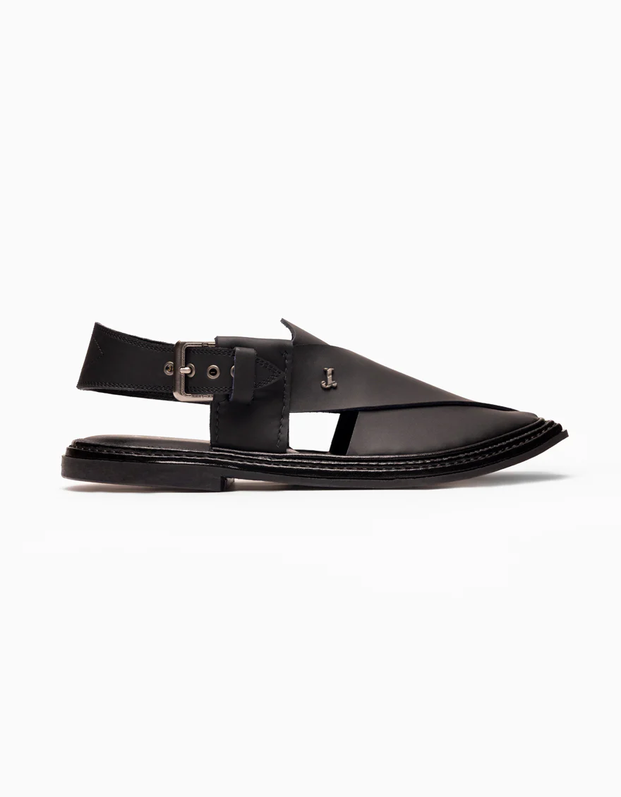 MATT BLACK PLAIN PESHAWARI SANDAL | JJFW-JPC-21363/S26-GK-PLN - Image 3