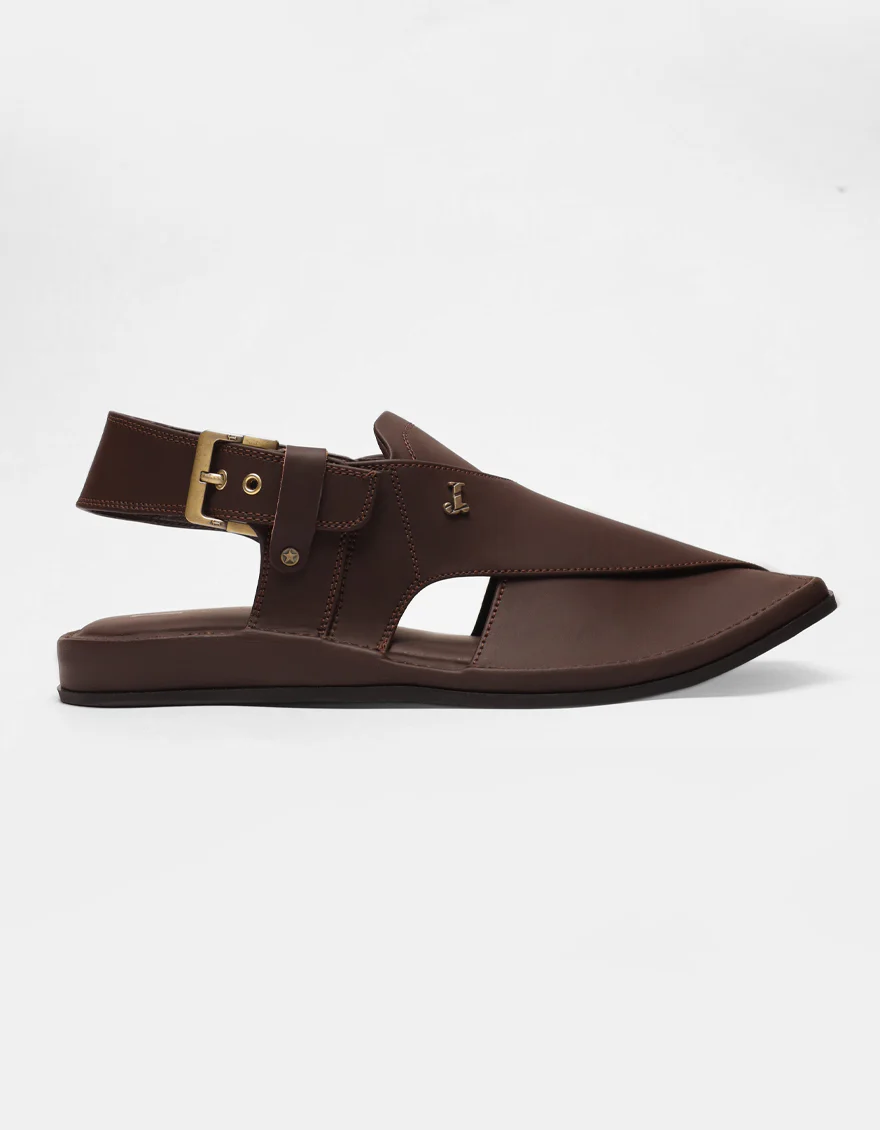 BROWN PLAIN PESHAWARI SANDALS | JJFW-JPC-4032/S26-SC-PLN - Image 3
