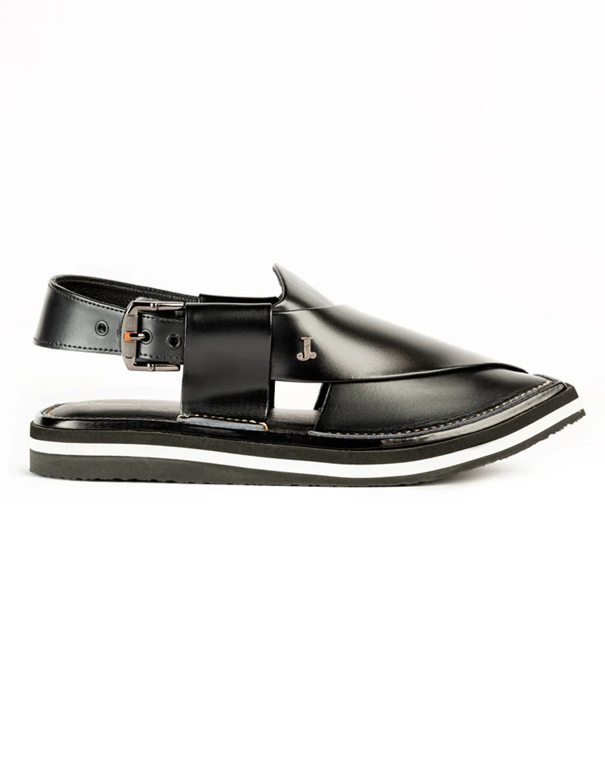 SHINY BLACK PESHAWARI SANDALS | JJFW-JPC-9016/S25-SC - Image 3