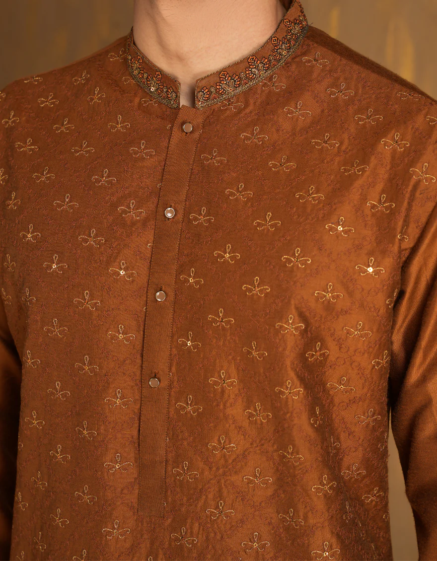 RUST POLYESTER SPECIAL KURTA | JJK-SP-A-45488/S24/JJ1093-FL - Image 3