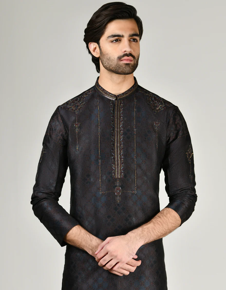 BLACK BROWN POLYESTER SPECIAL KURTA | JJK-SP-A-45489/S24/JJ1073-FL - Image 2