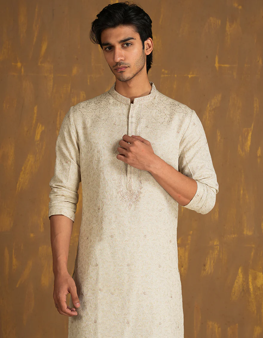 CREAM POLYESTER SPECIAL KURTA | JJK-SP-A-45510/A24/JJ1101-FL - Image 2