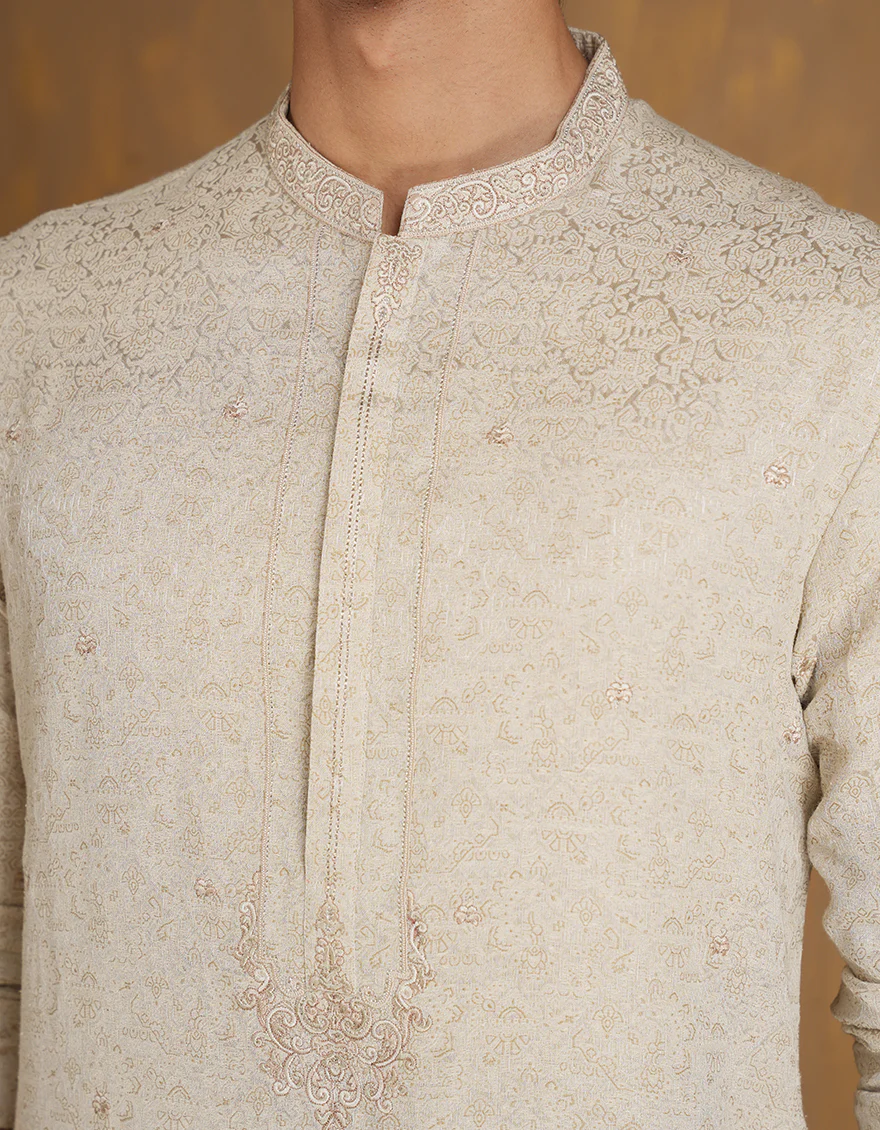 CREAM POLYESTER SPECIAL KURTA | JJK-SP-A-45510/A24/JJ1101-FL - Image 3