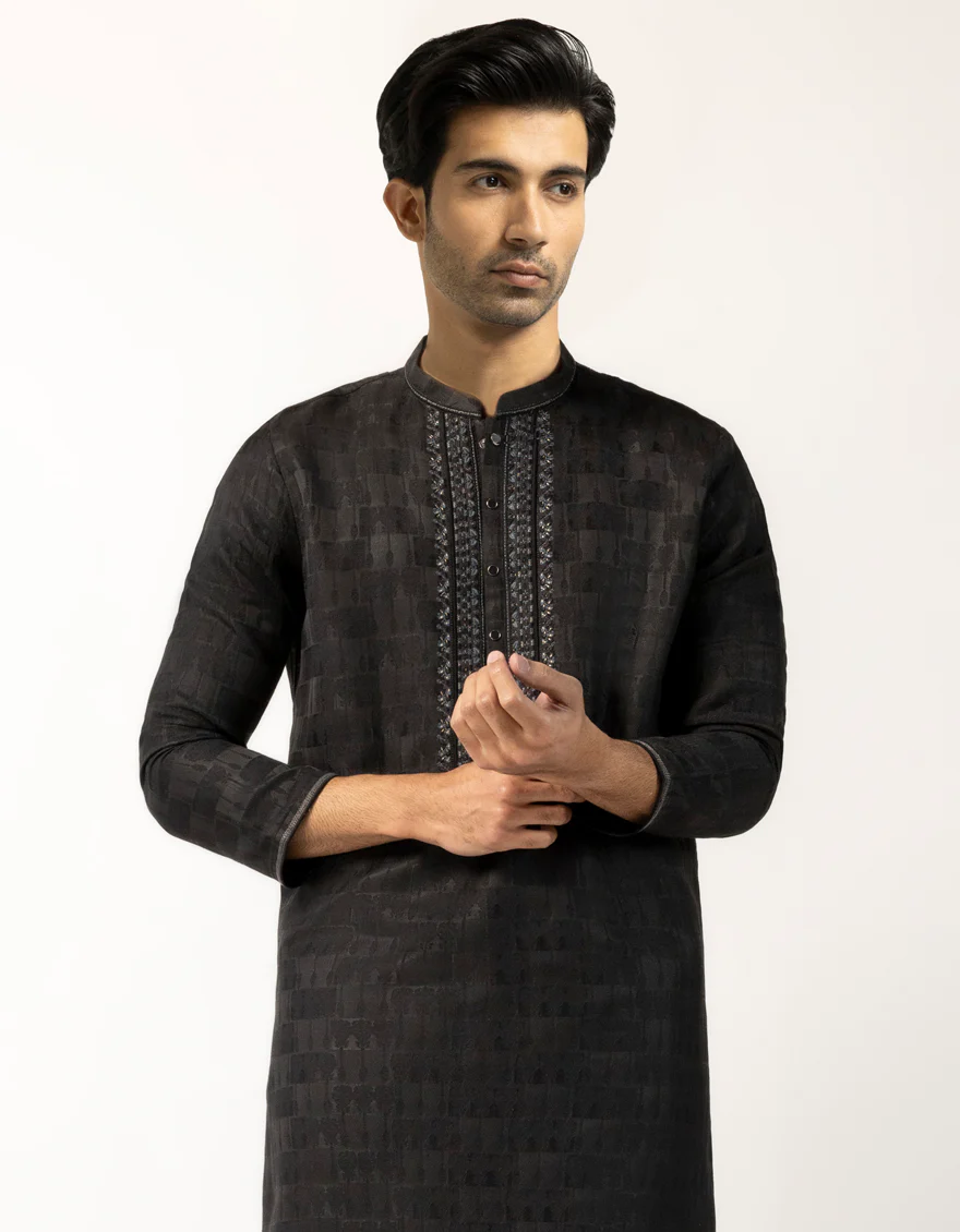 BLACK POLYESTER SPECIAL KURTA | JJK-SP-A-50493/S26/JJ10313-FL - Image 2