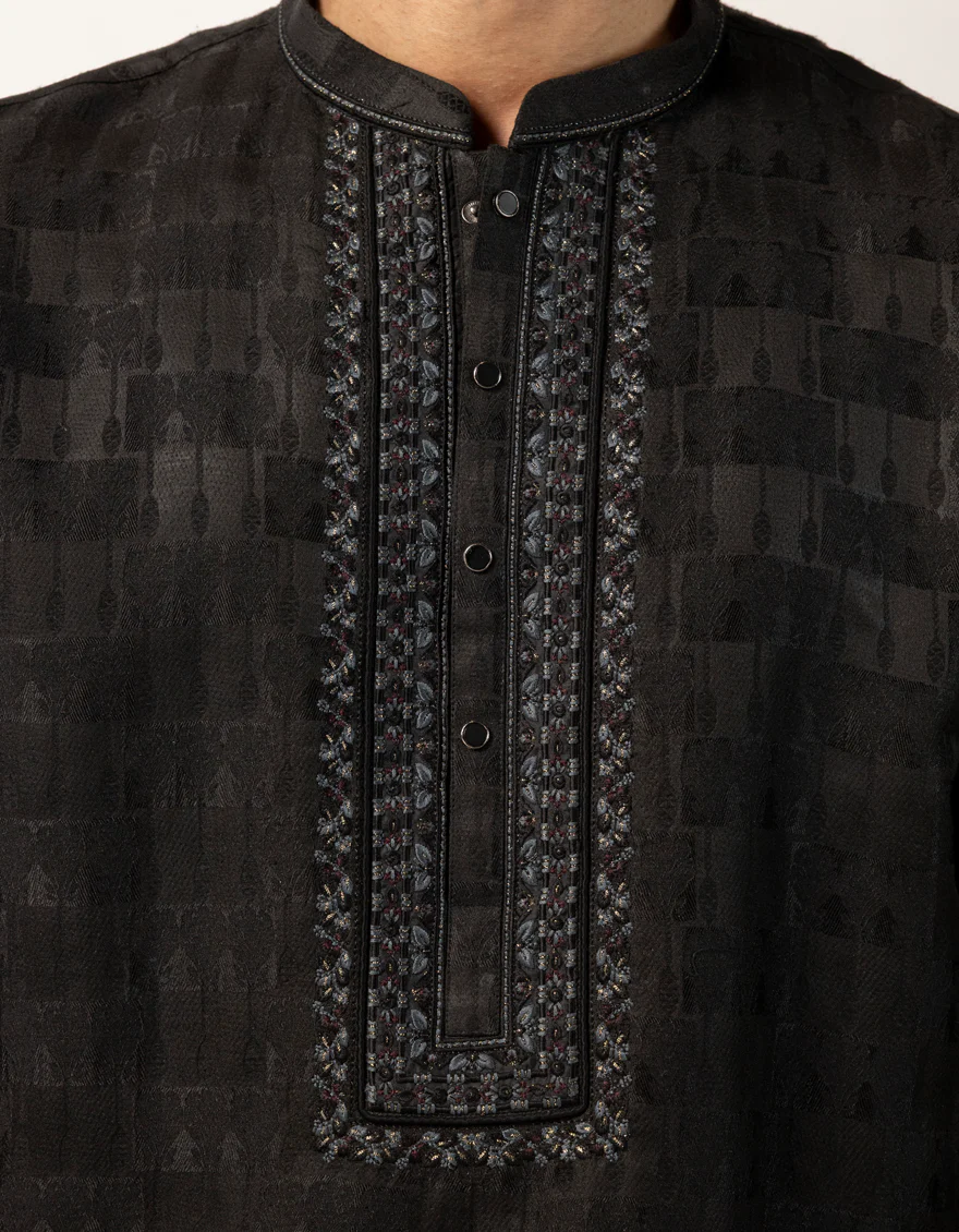 BLACK POLYESTER SPECIAL KURTA | JJK-SP-A-50493/S26/JJ10313-FL - Image 3