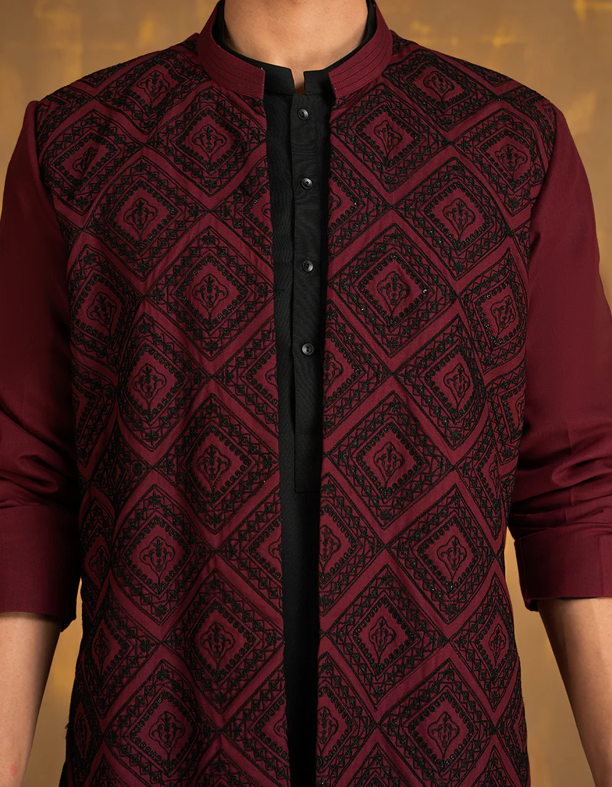 MAROON COTTON SPECIAL KURTA | JJK-SP-INR-A-45509/S24/JJ1001-FL - Image 3