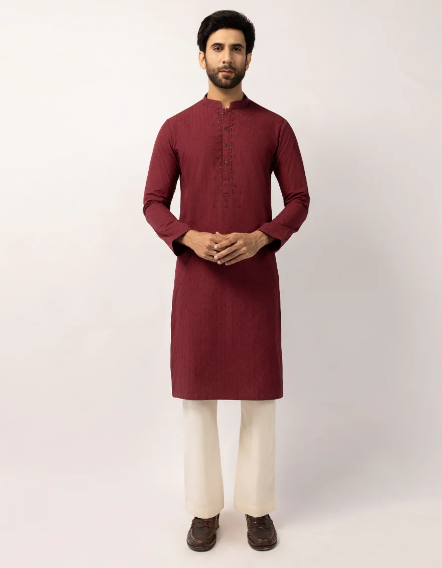 MAROON COTTON KURTA | JJK-W-50501/S25/JJ10445-FL - Image 3